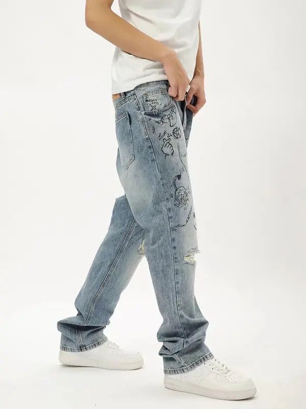 VIBE Vintage High Street Graffiti Straight Loose Jeans Size US 30 / EU 46 - 2 Thumbnail