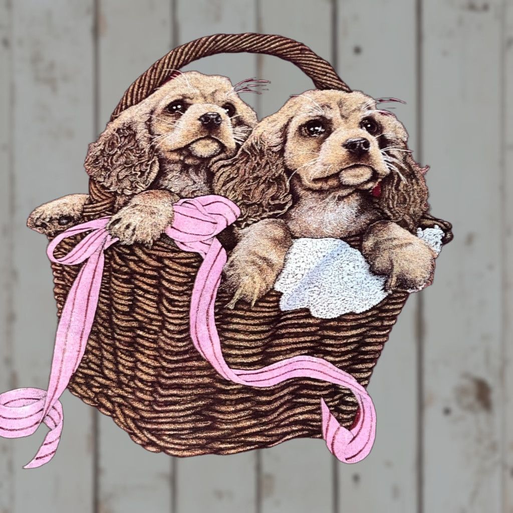 Asket Cotton Grove Sweatshirt L Red 90s Cocker Spaniel Grandma Dog Puppies In A Basket Round Crewneck Womens Large Size L / US 10 / IT 46 - 1 Thumbnail