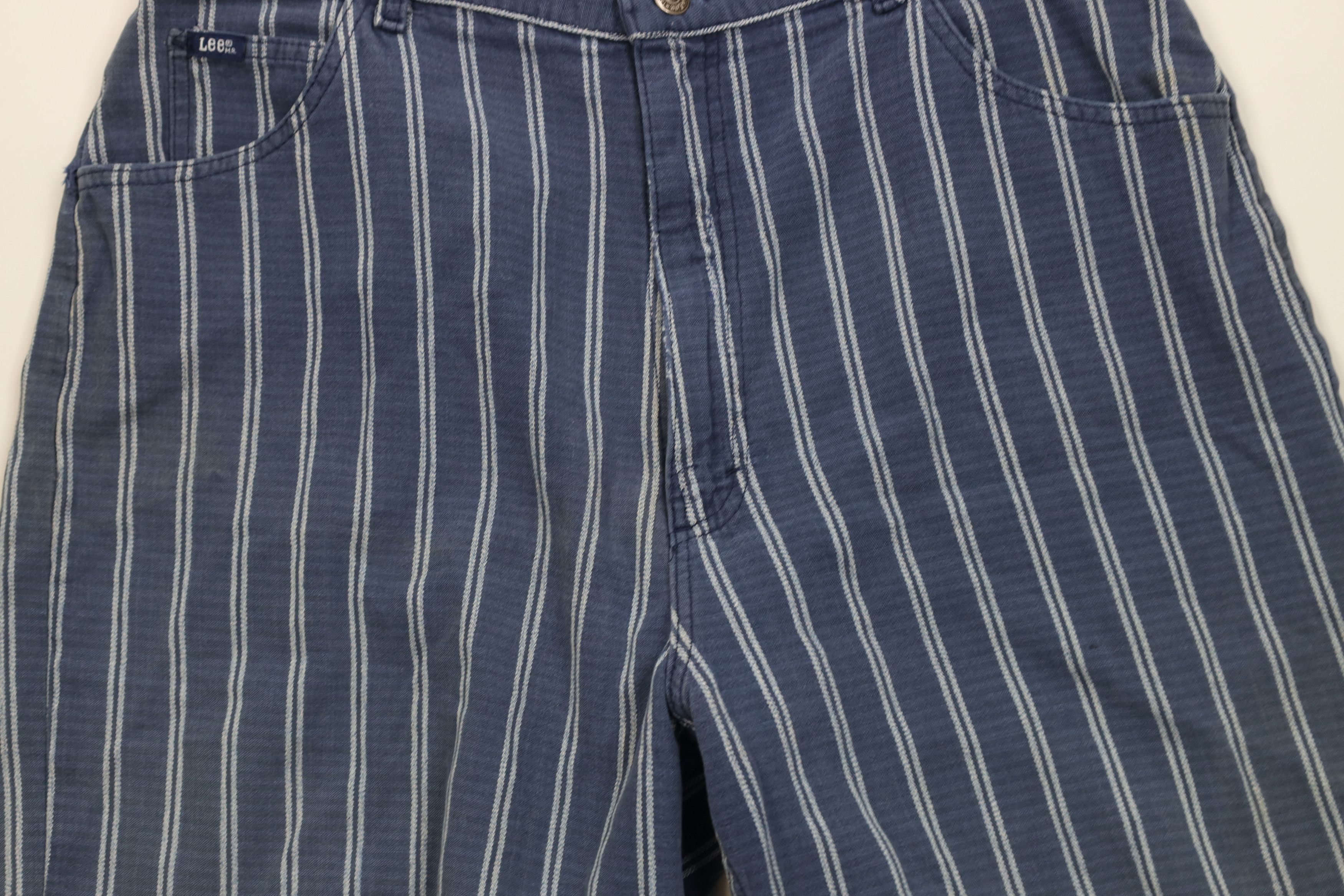 Lee Vintage 90s Lee Striped Above Knee Denim Jean Shorts Blue Size US 34 / EU 50 - 3 Thumbnail