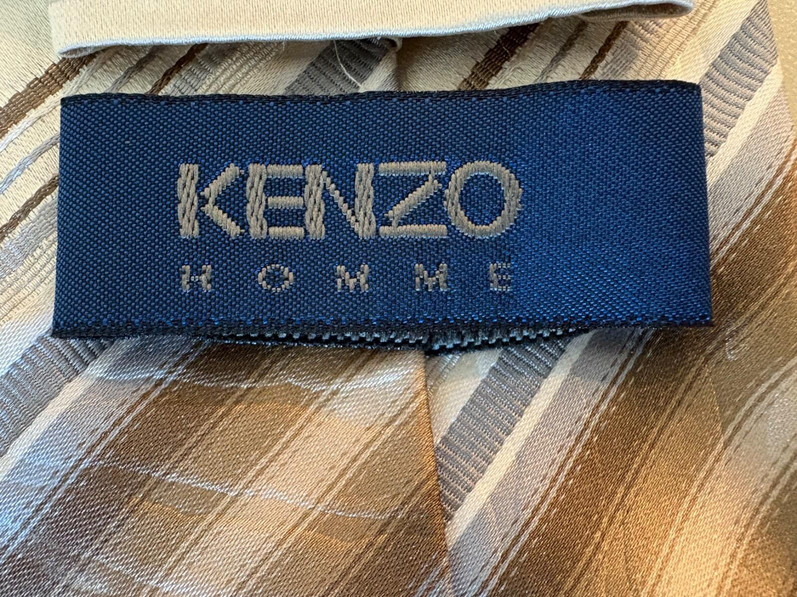 Kenzo Kenzo Homme Italy Silk Tie Vtg Diagonal Stripe Brown Grey Size ONE SIZE - 9 Thumbnail