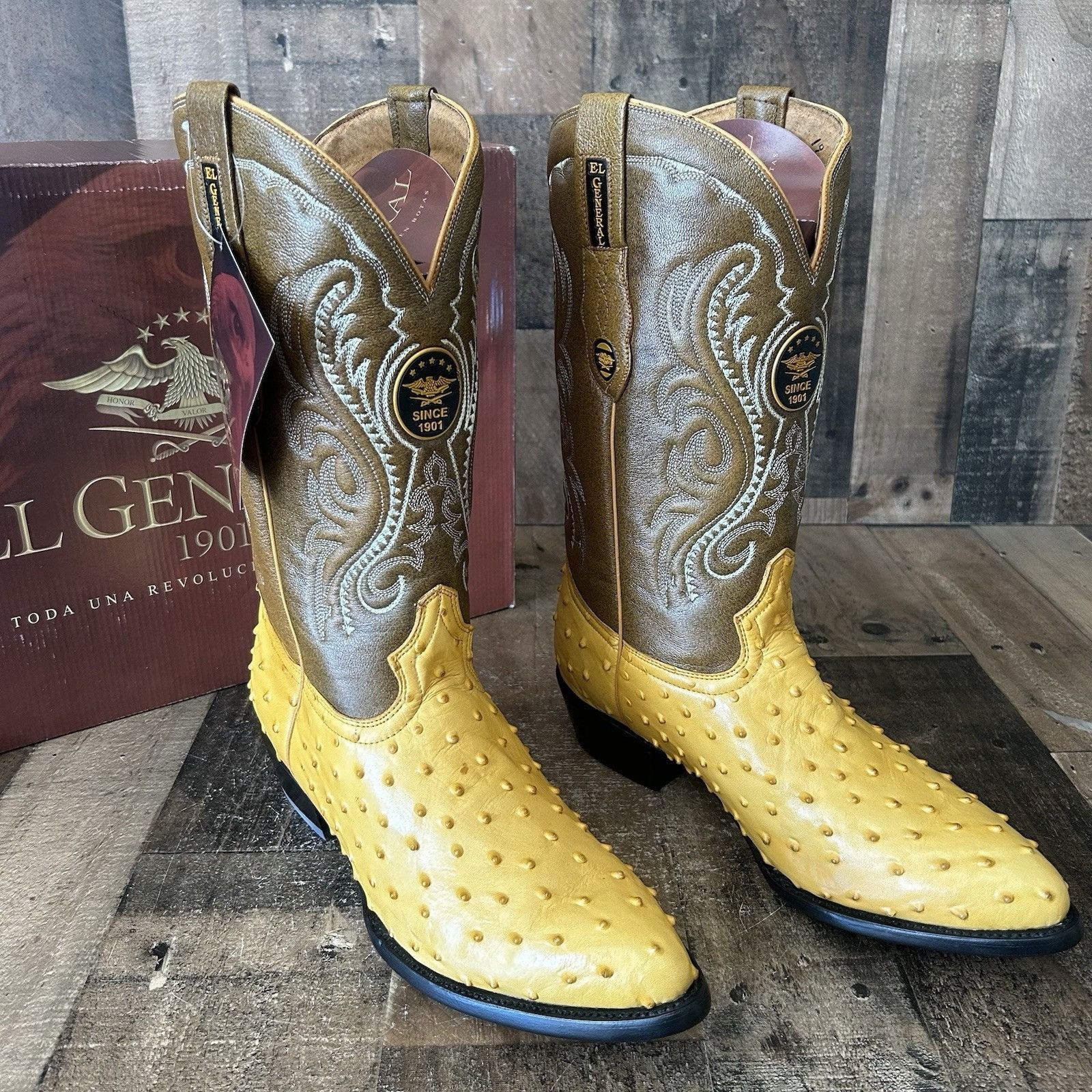 Vintage El General Ostrich Print Western Cowboy Boots Mens 11 EE Size US 11 / EU 44 - 1 Thumbnail