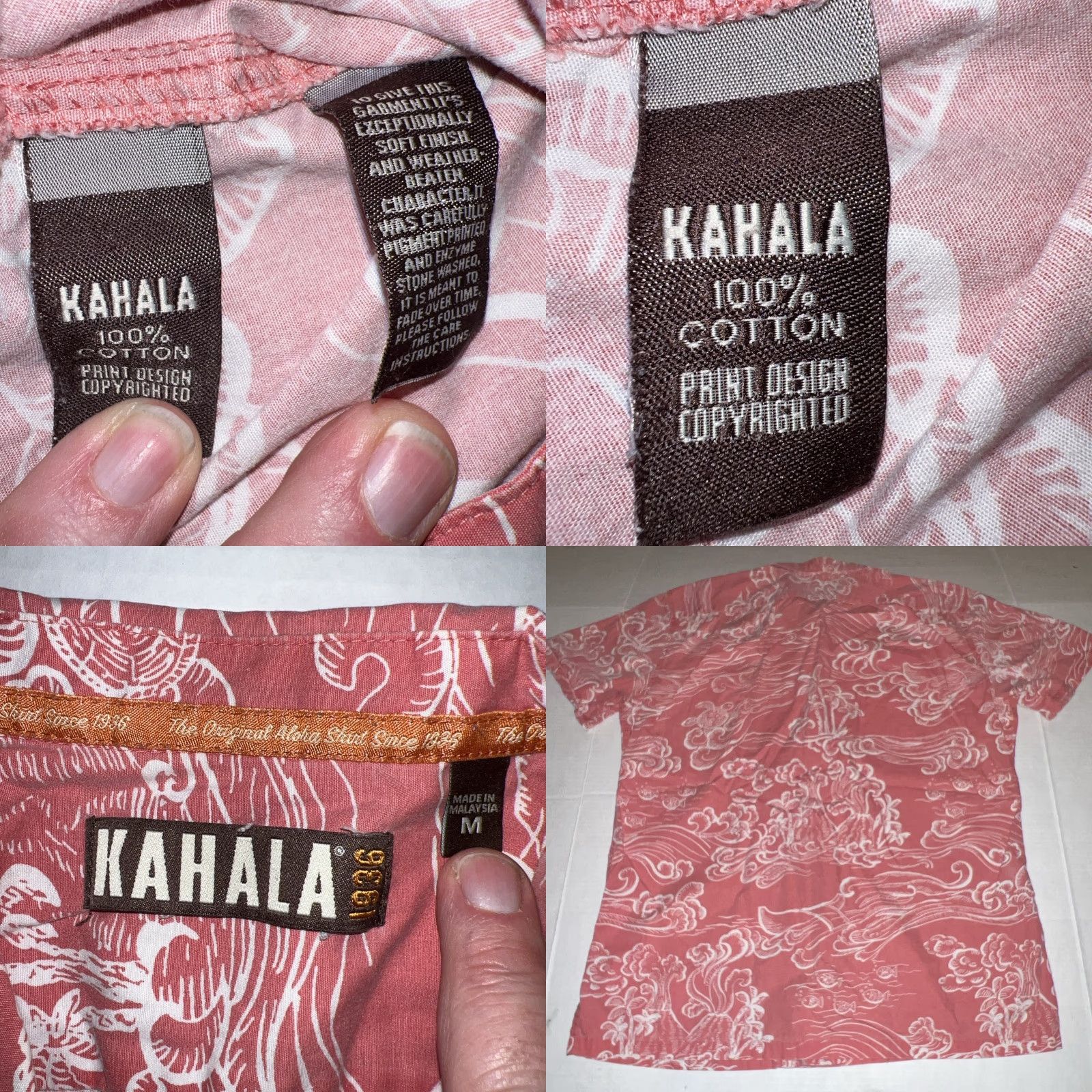 ALOHAS VINTAGE Kahala Hawaiian Aloha Waves Fish Coral Pattern Shirt Adult M Red Regular Button-Up Short Sleeve Pocket Mens Size US M / EU 48-50 / 2 - 8 Thumbnail