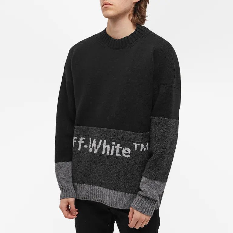 Off-White o1gr1nt1124 Blocked Knit Crewneck Sweater in Black Size US L / EU 52-54 / 3 - 2 Thumbnail