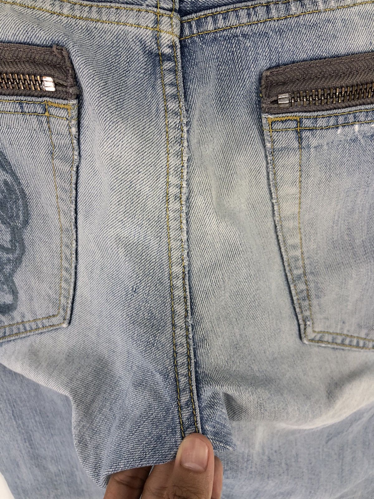 Zara Zara Regular Fit Skull Distressed Faded Blue Jeans Size US 34 / EU 50 - 14 Thumbnail