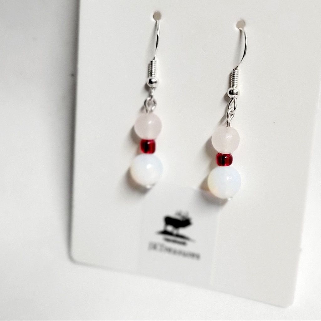 Handmade Hand crafted rose quartz & Moonstone dangle earrings Size ONE SIZE - 3 Thumbnail