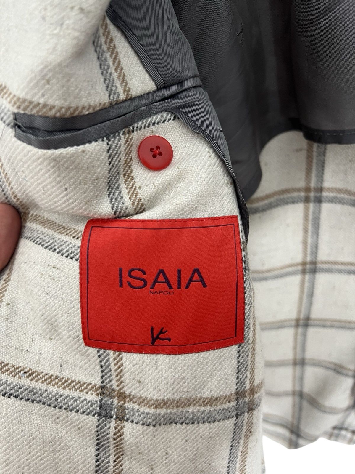 Isaia $6500 Isaia Napoli Beige Checkered Silk Plaid Blazer Size 52 Size 52R - 5 Thumbnail