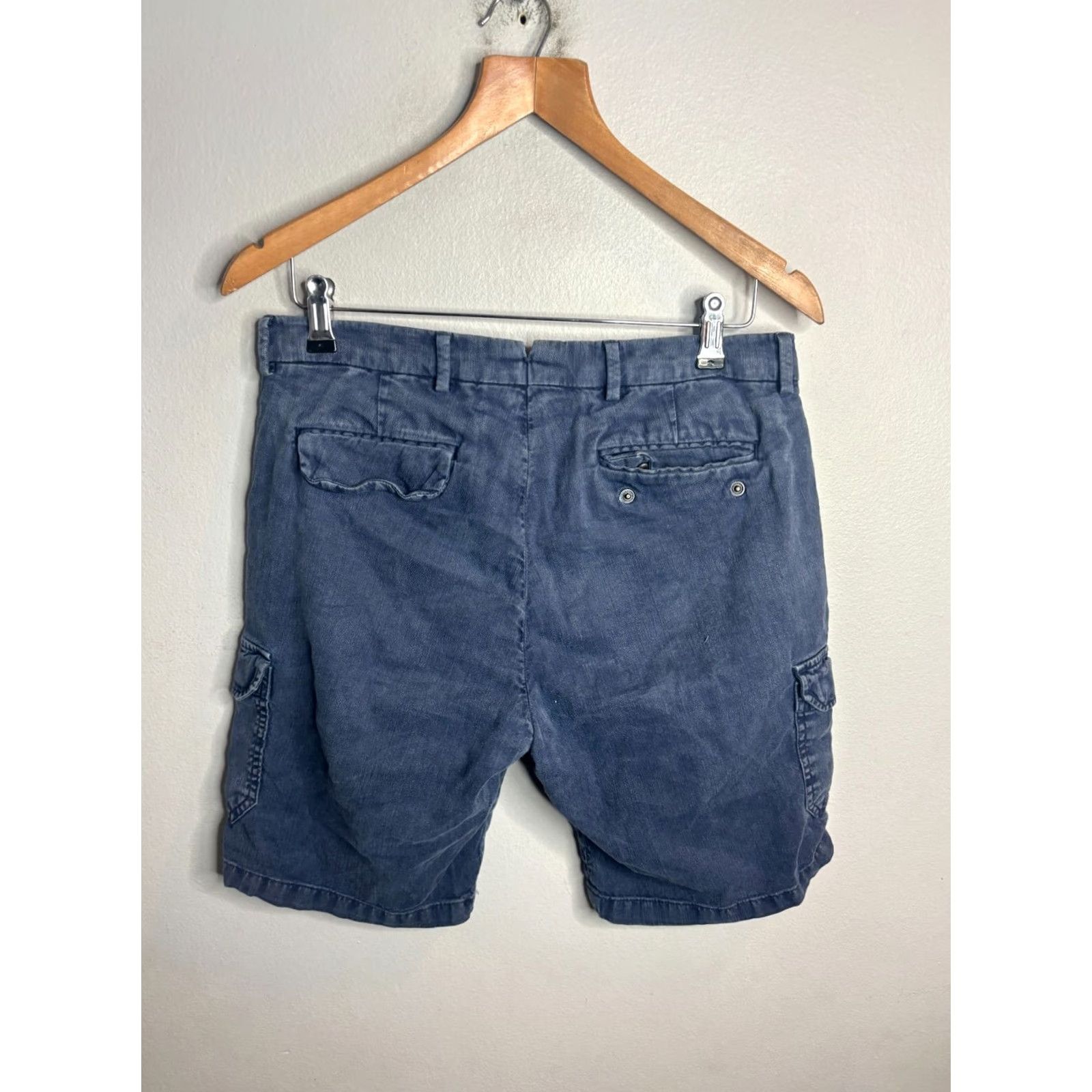 Peter Millar Peter Millar Shorts Mens 31 Blue Solid Hiking Flat Front Linen Blend 8" 6011 Size US 31 - 4 Thumbnail
