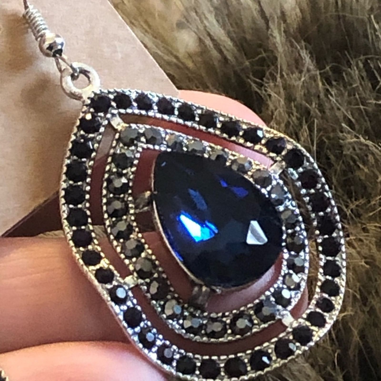 Jewelry Teardrop sapphire rhinestone dangle earrings Size ONE SIZE - 2 Thumbnail
