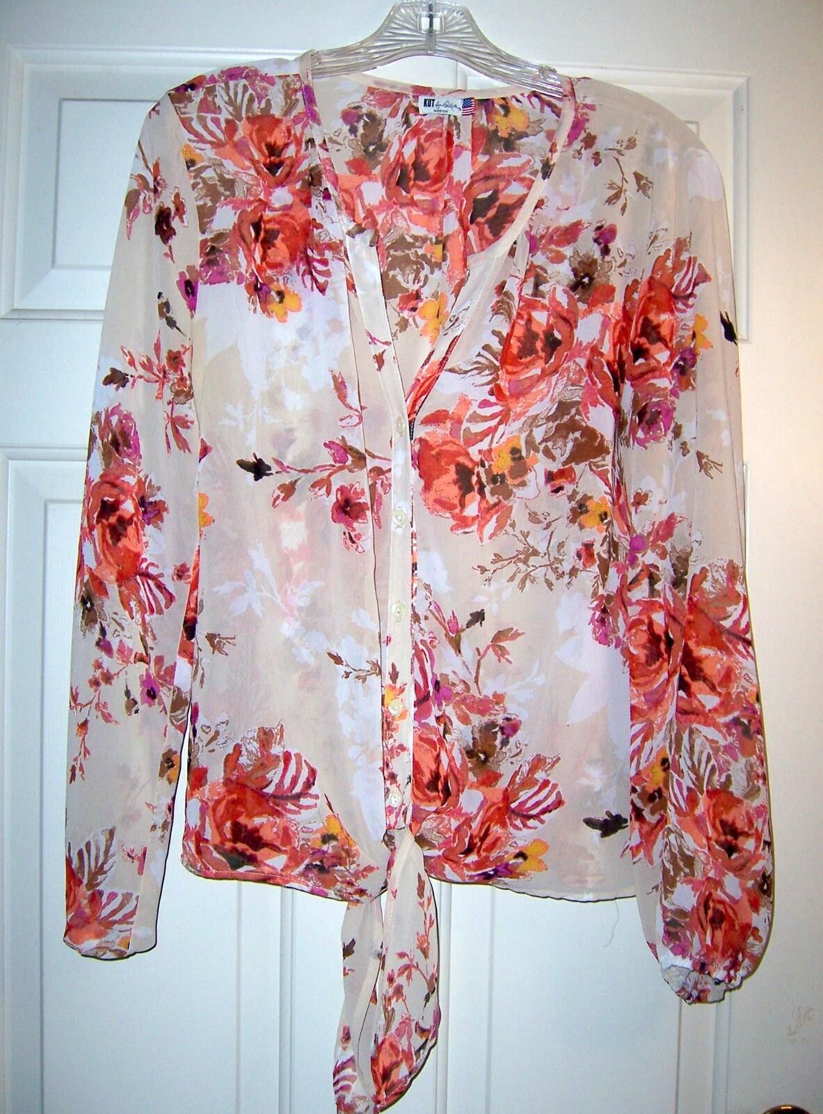 Other Kut from the Kloth Chiffon Floral Tie-Front Blouse Medium Size M / US 6-8 / IT 42-44 - 3 Thumbnail
