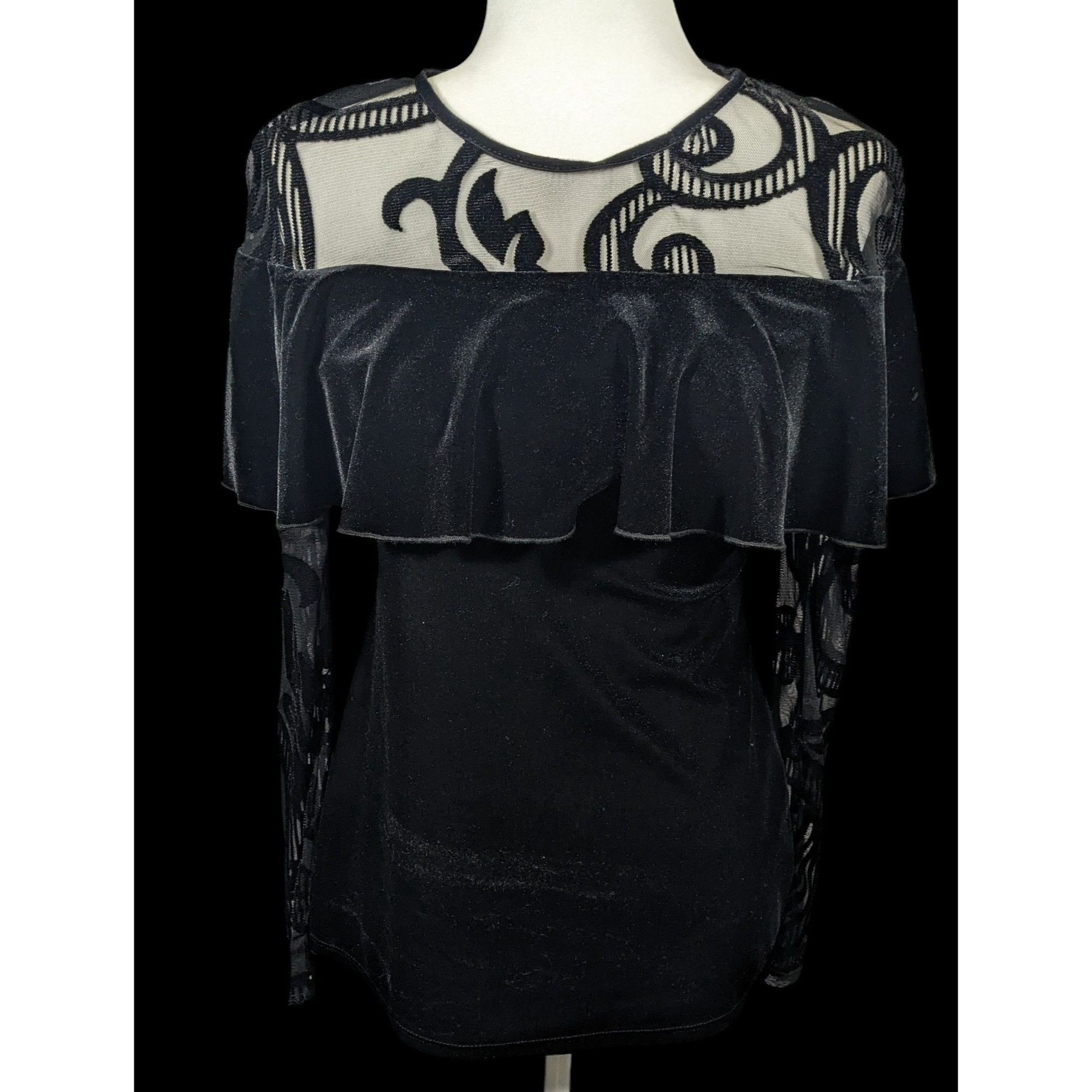 Frank Lyman Lyman by Frank Lyman Gothic Burnout Velvet Ruffle Top Size 4 Size S / US 4 / IT 40 - 1 Thumbnail