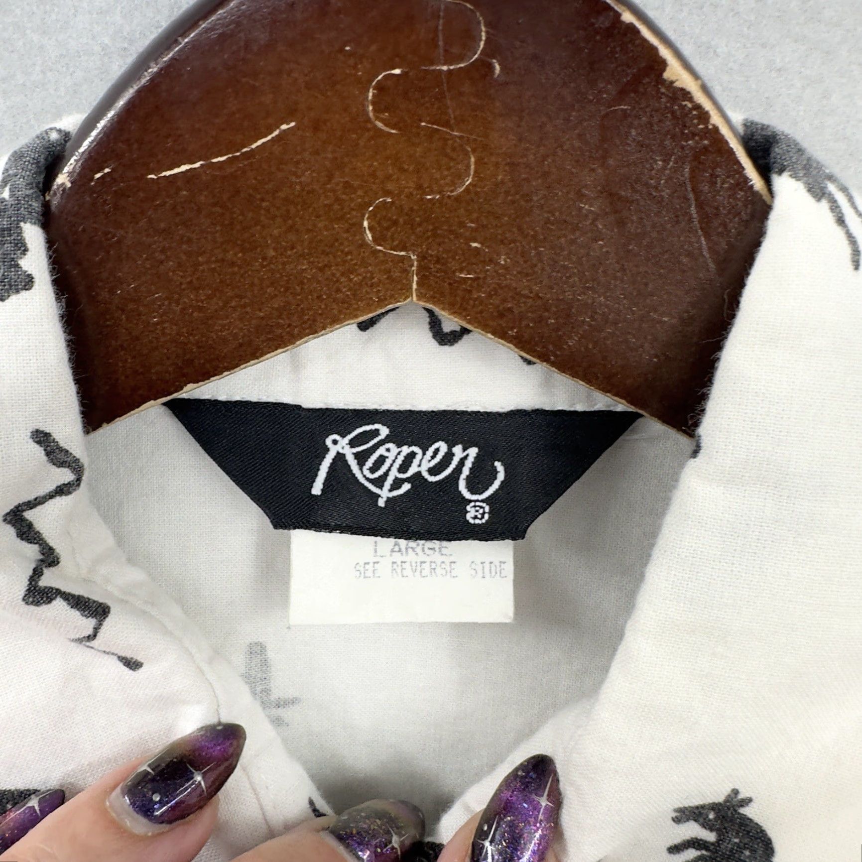 Roper VINTAGE Roper Western Shirt Womens M/L Ivory Graphic Yoke Flap Cowgirl Read Size M / US 6-8 / IT 42-44 - 7 Thumbnail