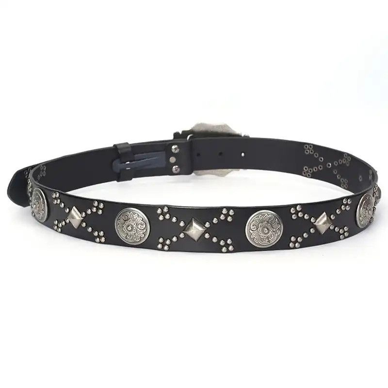 Leather × Vintage Jeans Punk Belt Cinturon Mujer Western Cowboy Strap Ceinture Size ONE SIZE - 4 Thumbnail