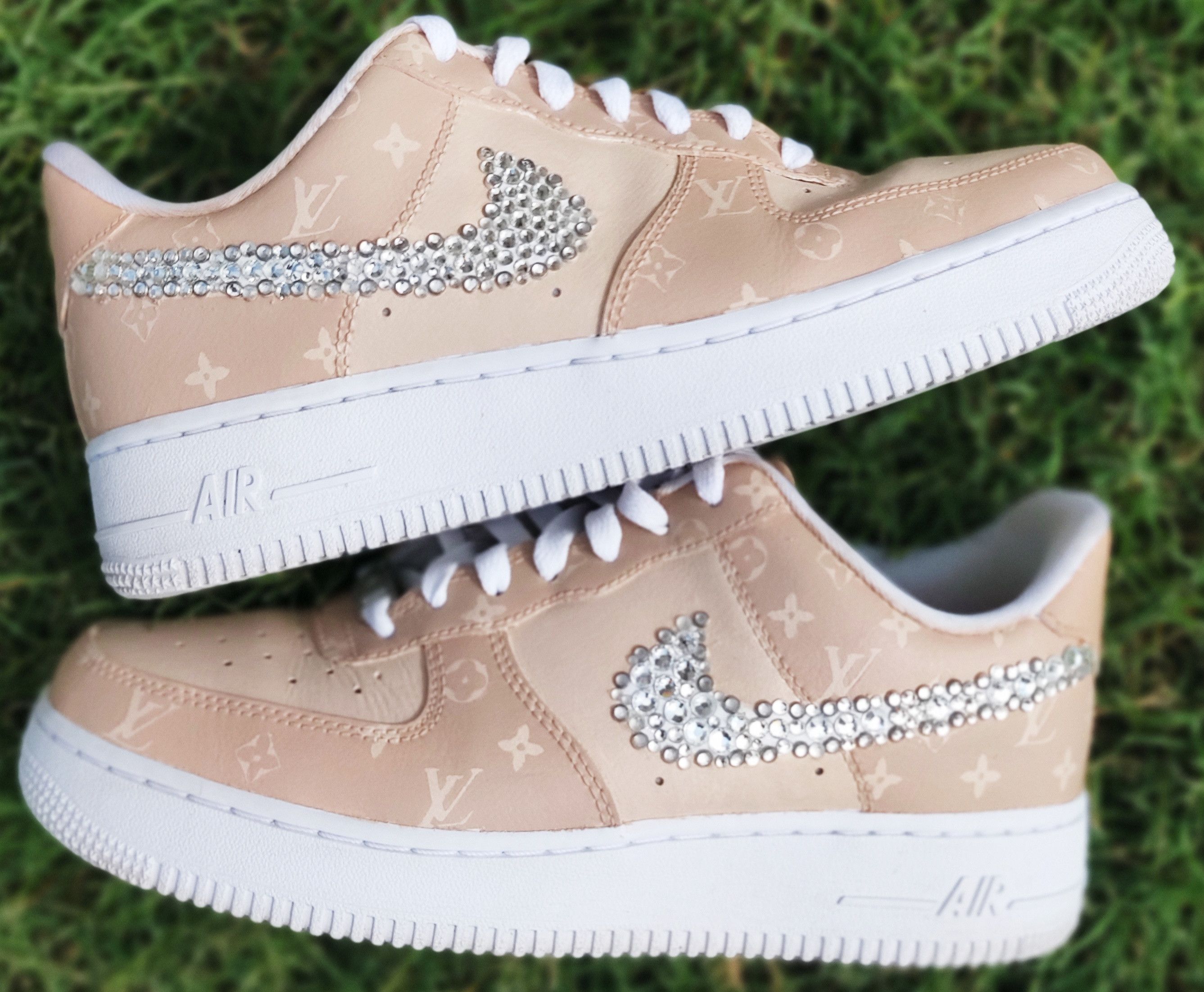 Nike Custom Designer LV Af1's with rhinestone swoosh Size US 8 / IT 38 - 3 Thumbnail
