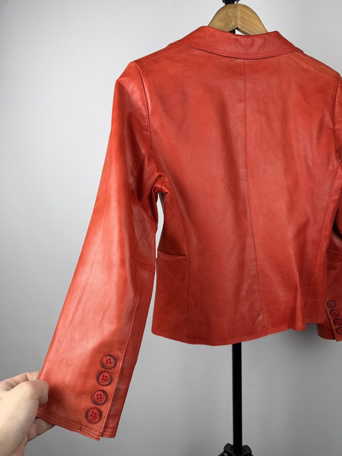 Genuine Leather Vintage Avant Garde Red Leather Blazer Jacket 90s Italian Size S / US 4 / IT 40 - 8 Thumbnail