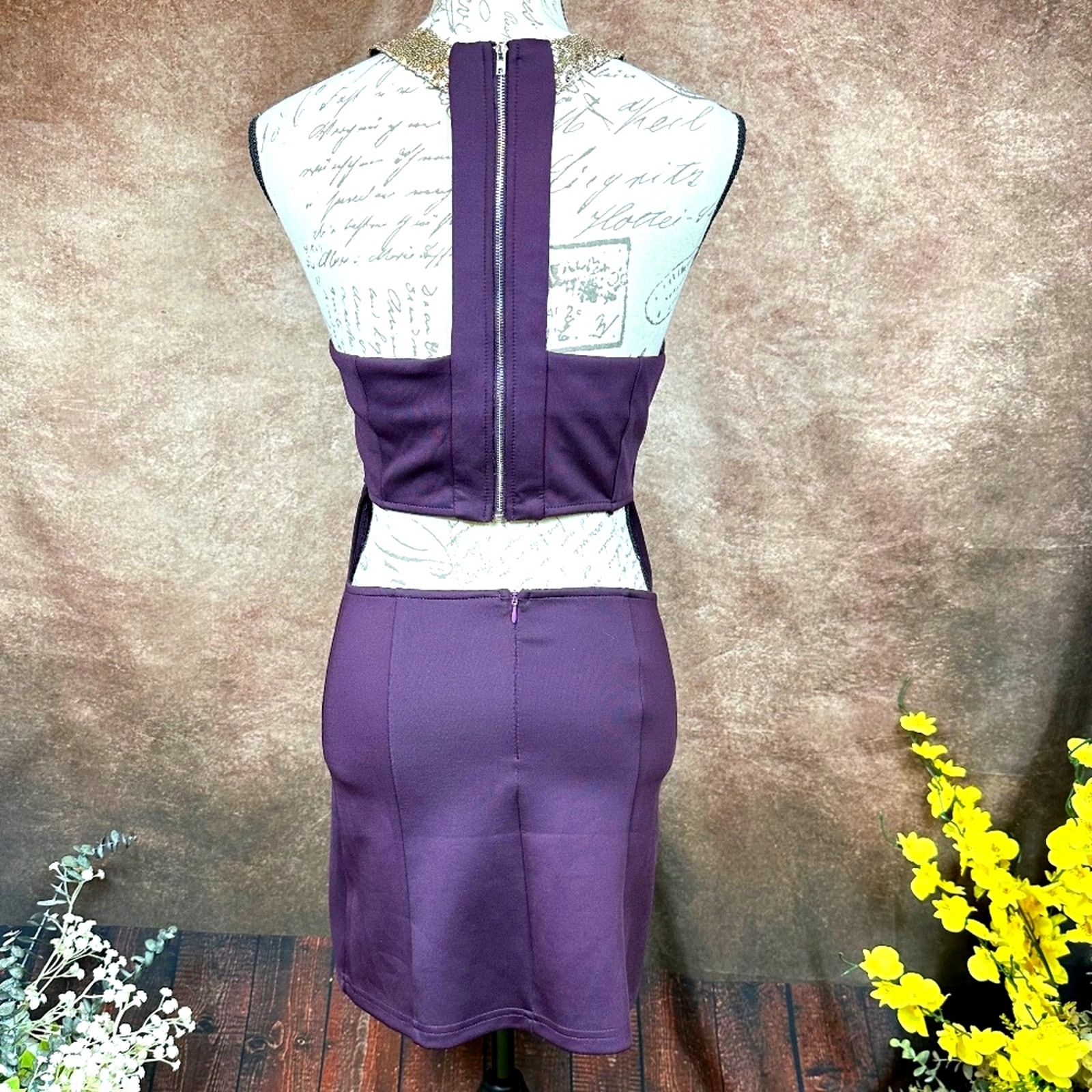 Tobi Cut Out Back Mini Cocktail Dress Purple Gold - size M -  wpequipmentugltd.com