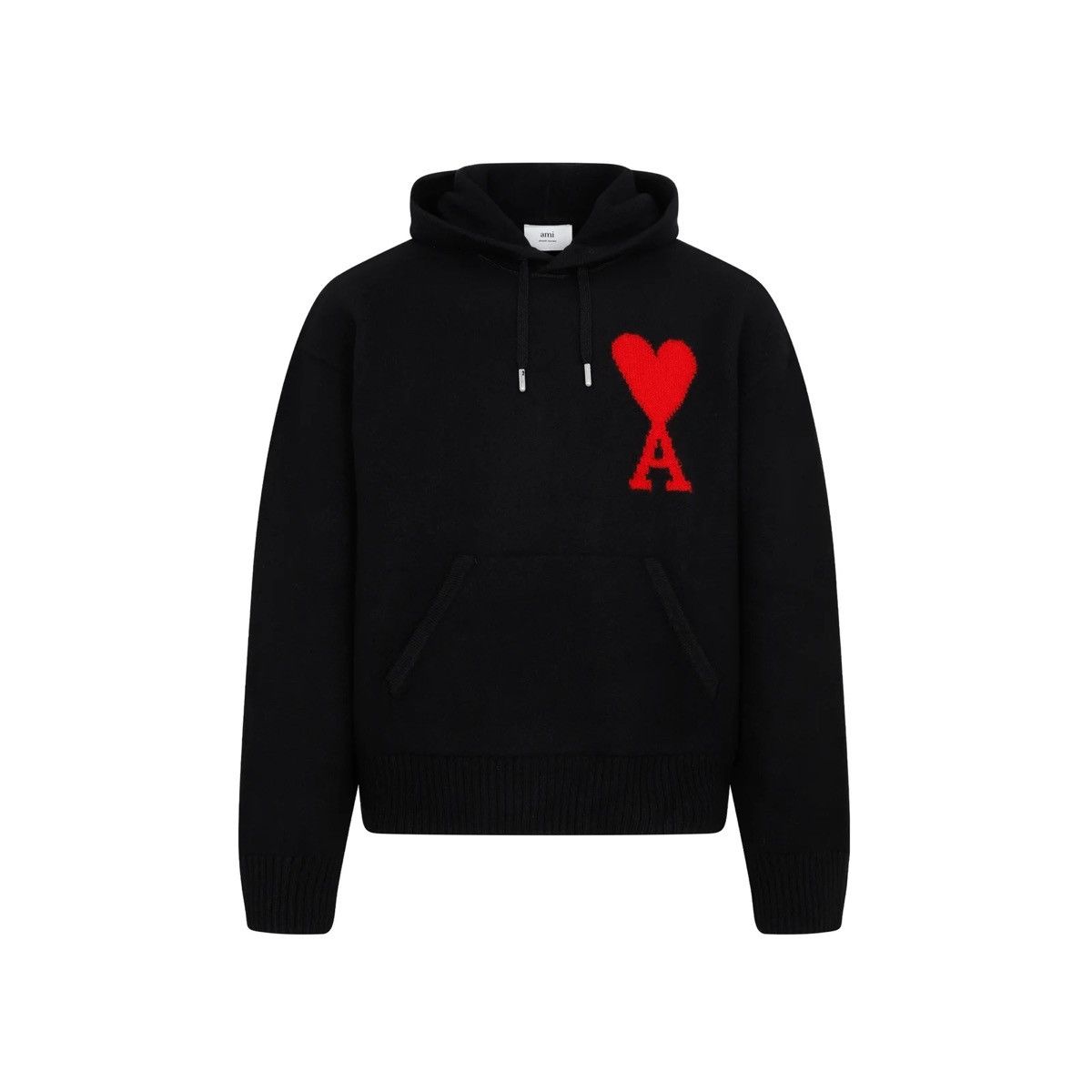 image of Ami De Coeur Logo Intarsia Knitted Hoodie in Black, Men's (Size Large)