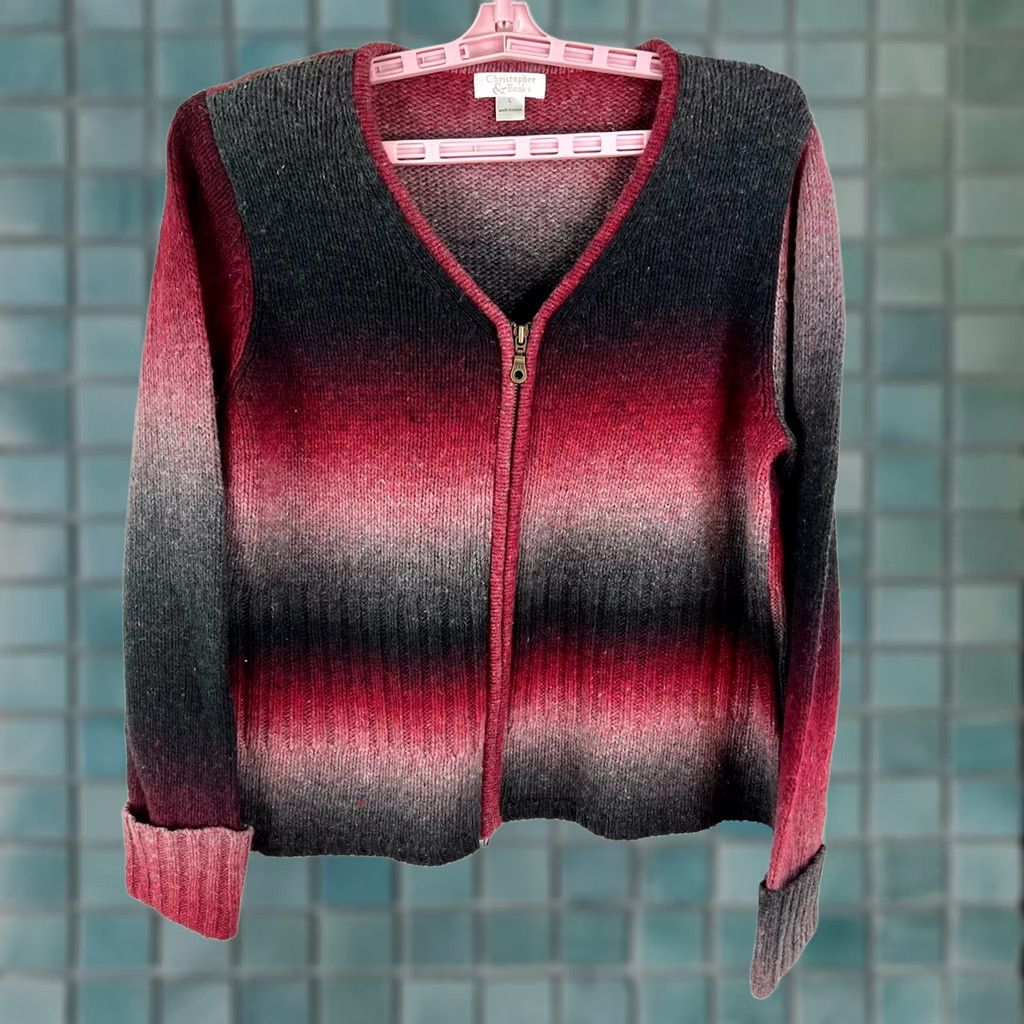 Vintage Christopher & Banks Cardigan Sweater Wool Blend Red Black Size L Womens Pullover Knit Size L / US 10 / IT 46 - 1 Thumbnail