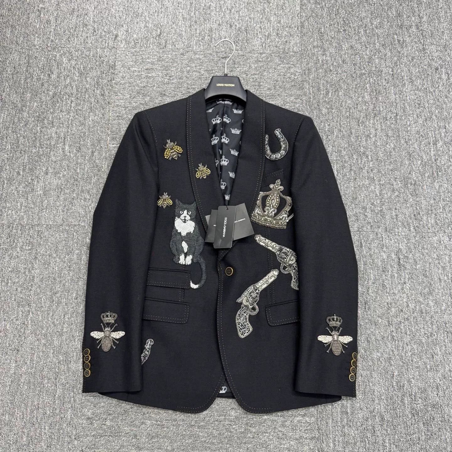 Dolce & Gabbana black embroidered wool suit jacket Size US L / EU 52-54 / 3 - 1 Thumbnail