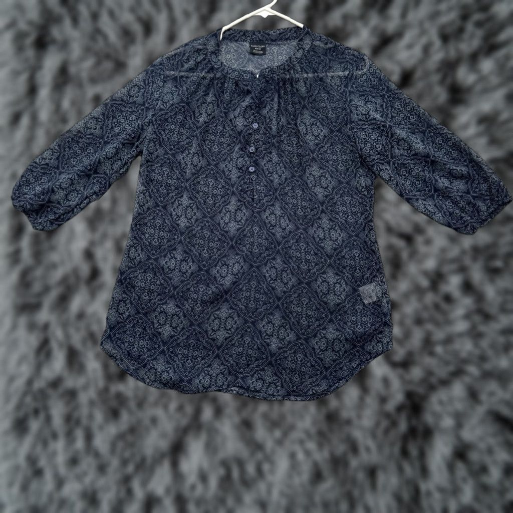 Faded Glory Faded Glory Peasant Blouse Womens M Blouse Paisley Boho Casual Sleeve Henley Button Blue Regular Fit Size M / US 6-8 / IT 42-44 - 1 Thumbnail