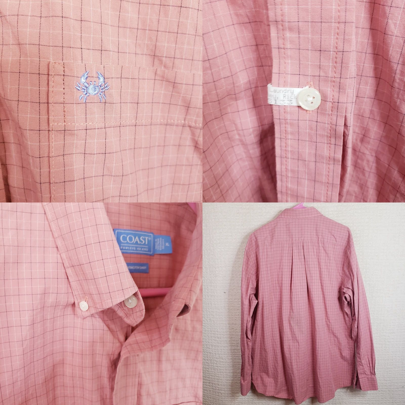 Vintage Coast Huntington Shirt Plaid Button-Up XL Men Pink Coral Crab Logo Embroidered Collared Long Sleeve Size US XL / EU 56 / 4 - 8 Thumbnail