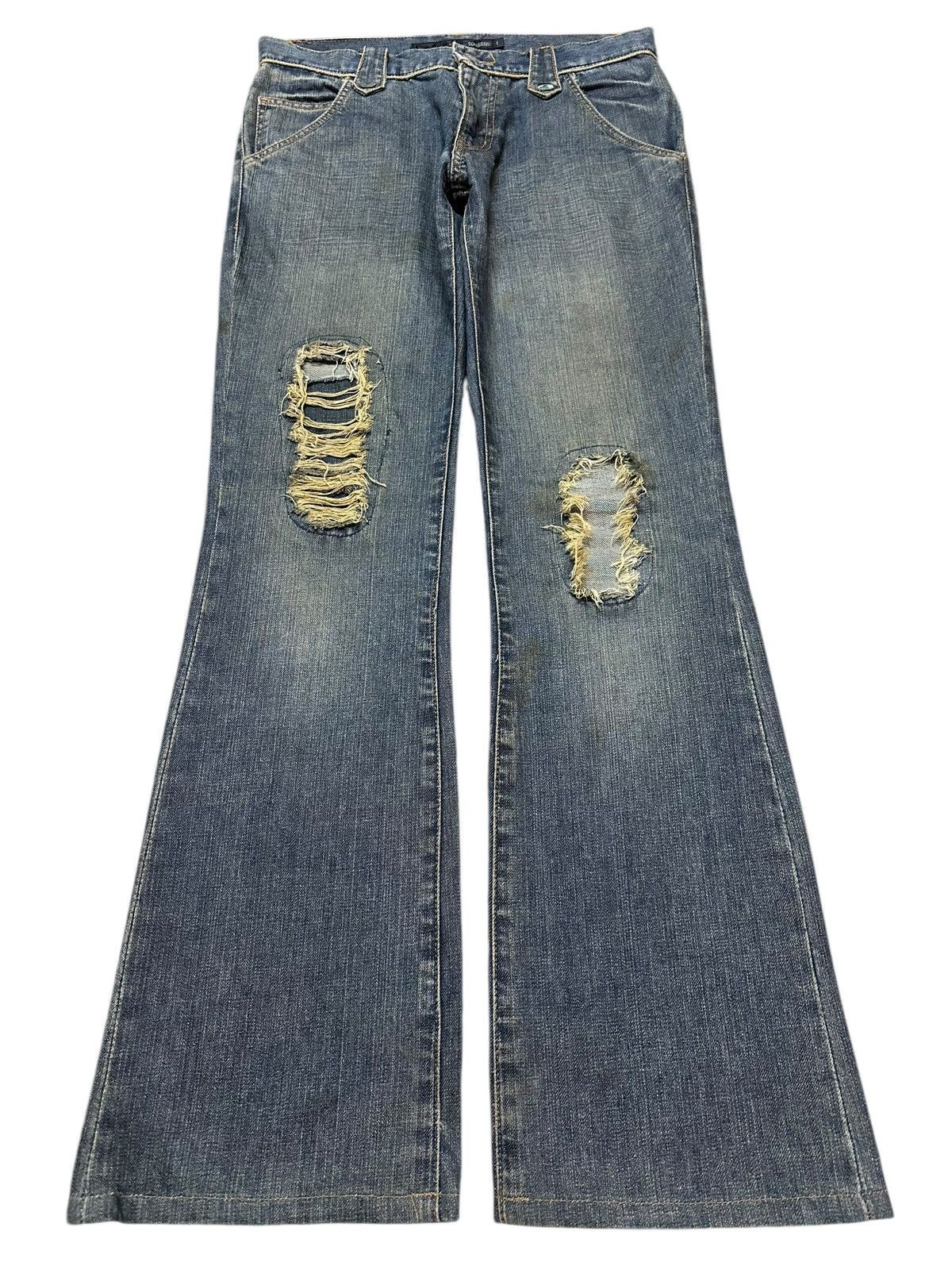 Japanese Brand Vintage Schlussel Faded Wash Style Distressed Flare Jeans Size US 30 / EU 46 - 1 Thumbnail