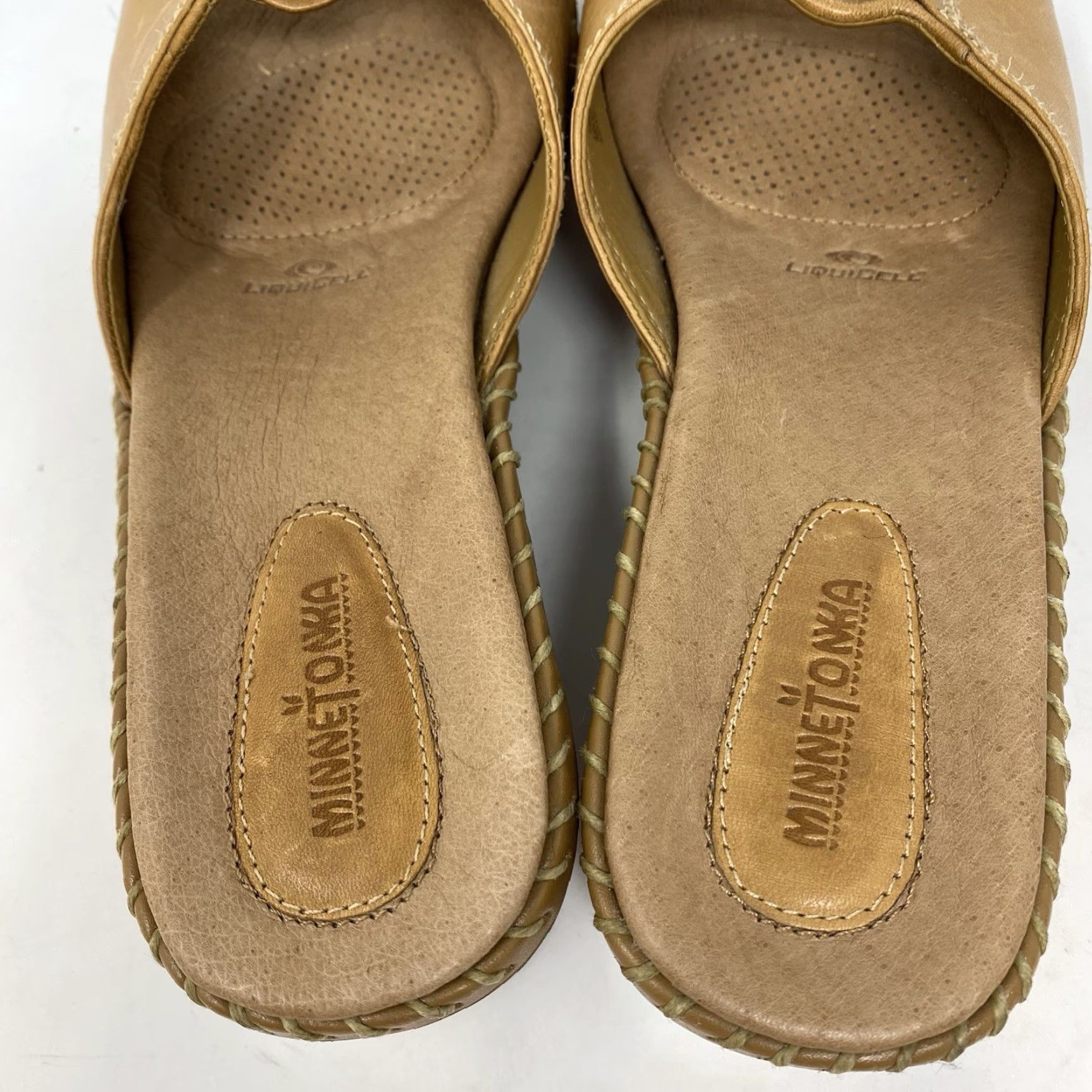 Minnetonka Minnetonka Womens Sandals Slide Beige Leather Wedge Open Toe M Casual Summer 9 Bohemian Slip On Shoes Size US 9 / IT 39 - 4 Thumbnail
