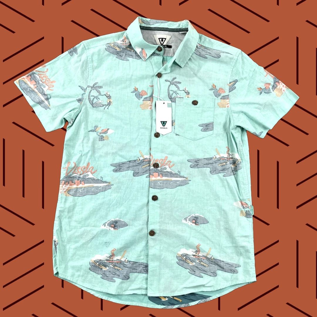 Vissla VINTAGE VISSLA Shirt Men Small Mint Green Hawaiian Floral Aloha Button Up Casual Summer Size US S / EU 44-46 / 1 - 1 Thumbnail