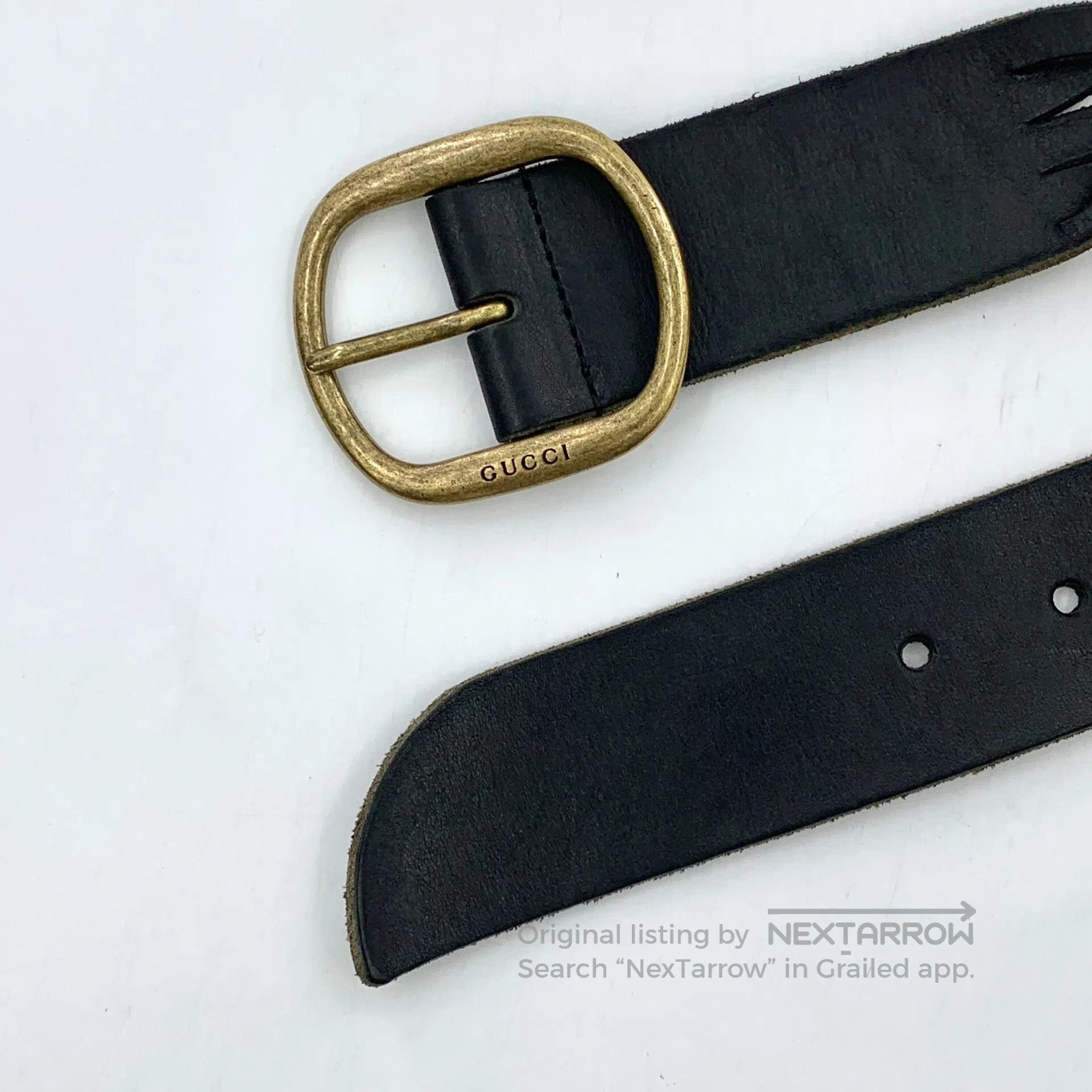 Gucci Guicci Black Vintage Leather Square Buckle Weaved Belt| Size ONE SIZE - 4 Thumbnail