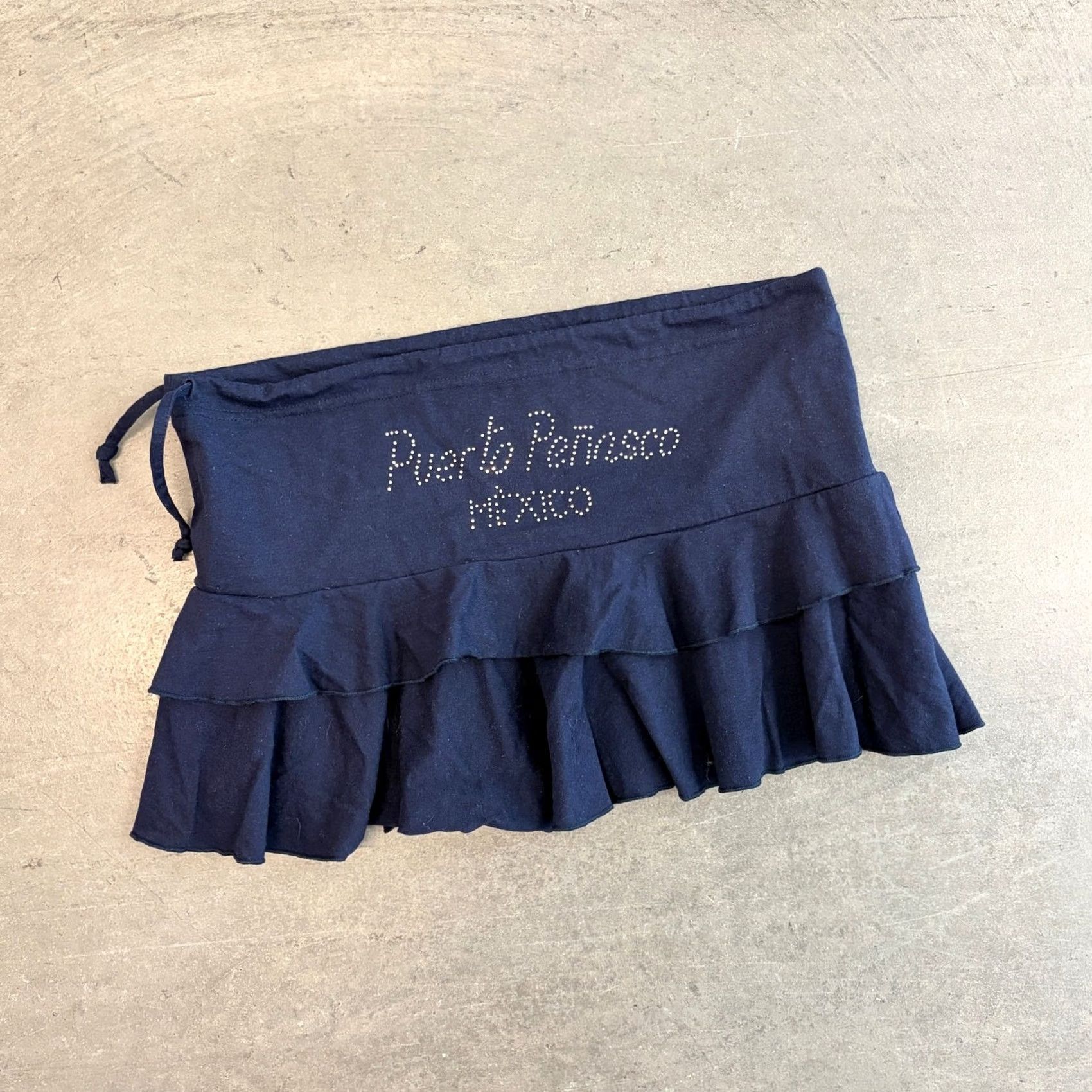 Vintage VINTAGE Y2K Puerto Penasco Mcbling Rhinestone Mini Ruffle Drawstring Skirt M Women Blue Short Mini Skirt Mens Womens Girls Size 32" / US 10 / IT 46 - 2 Thumbnail