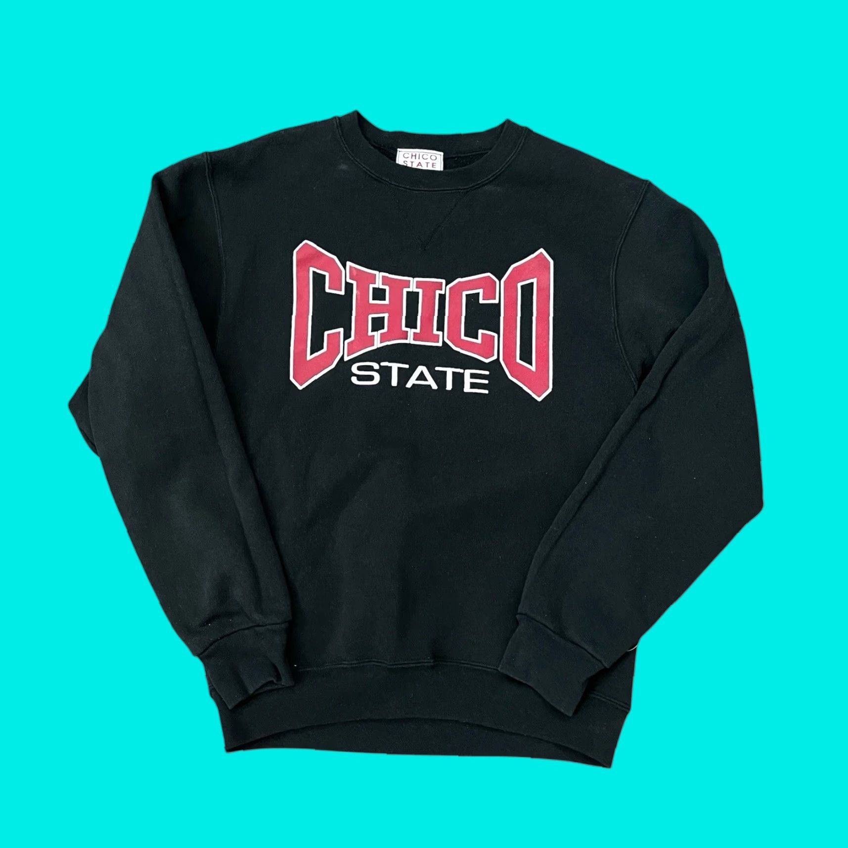 VINTAGE Chico State Sweatshirt Crewneck Black Size S USA 90s Graphic Print Men's Pullover Regular Crew Neck Sweatshirt USA Theme