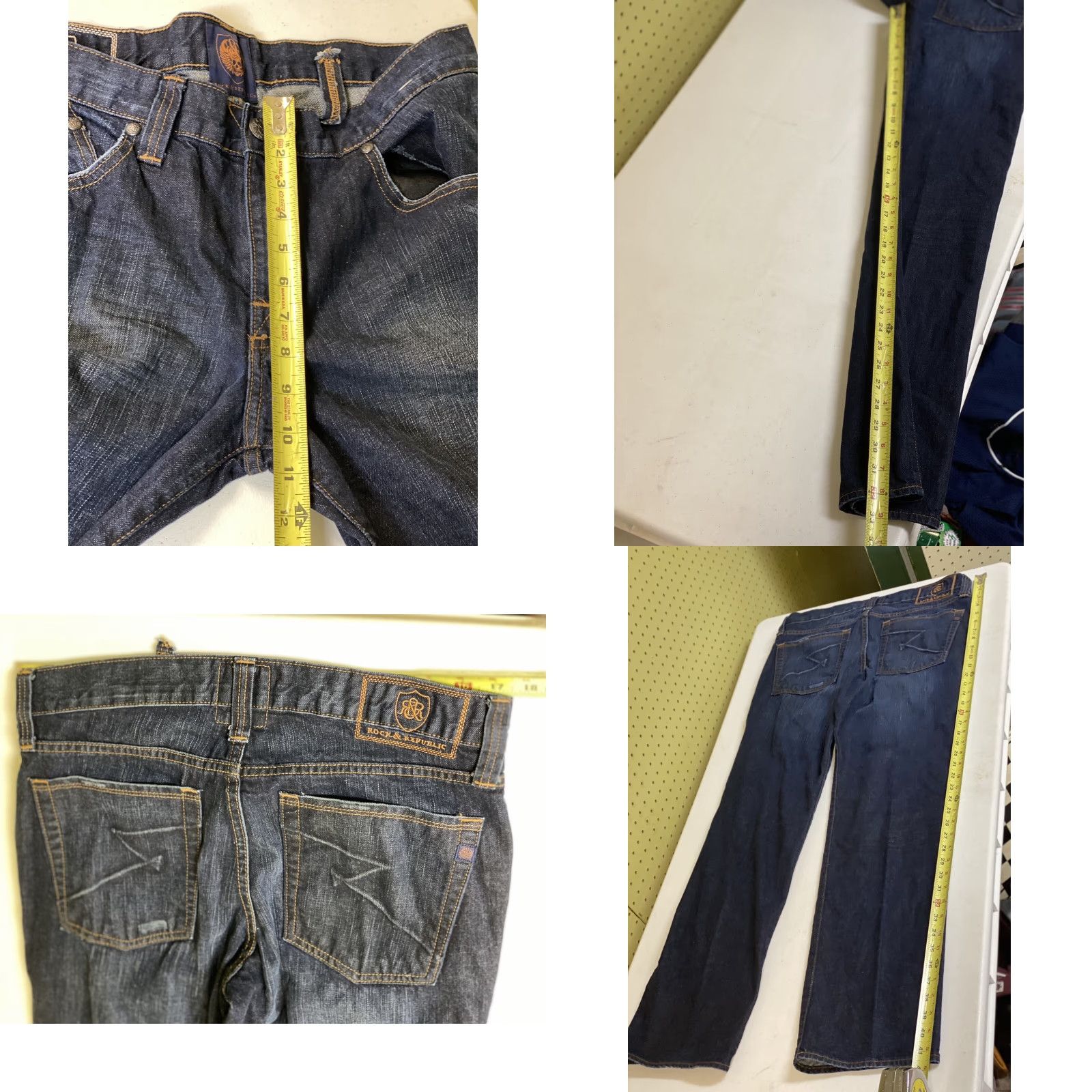Vintage Rock & Republic Men Jeans Rigid Dark Wash 34 x 32 Blue Denim Cotton Inseam 32 Rise Mid Regular Size 34 Mens Size US 34 / EU 50 - 8 Thumbnail