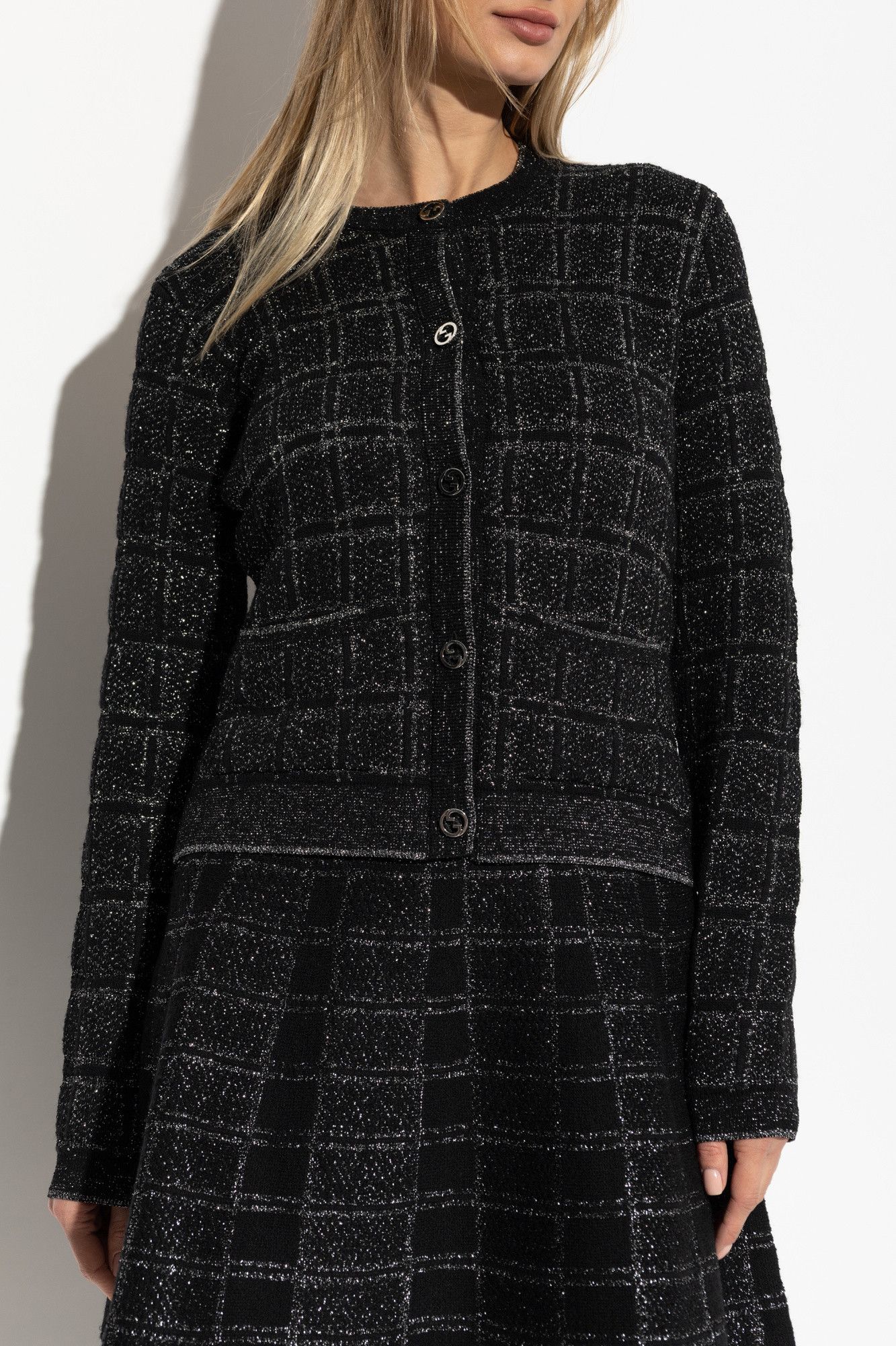 Gucci o1la5ras0526 Wool and lame Check Jacquard Cardigan Black Size XS / US 0-2 / IT 36-38 - 3 Thumbnail