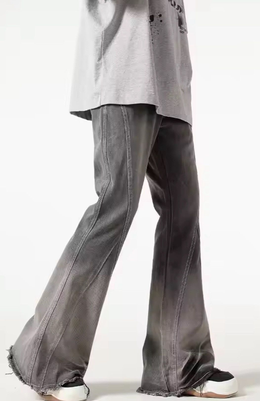 Vintage Grey Flared Denim Jeans - High-Quality, Distressed Finish Size US 27 - 4 Thumbnail