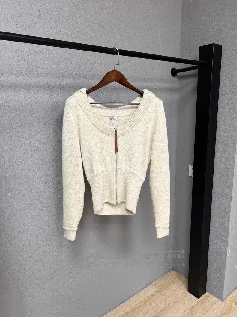 Loewe Loewe Ivory Zip Hooded Knit Sweater Size S / US 4 / IT 40 - 1 Thumbnail