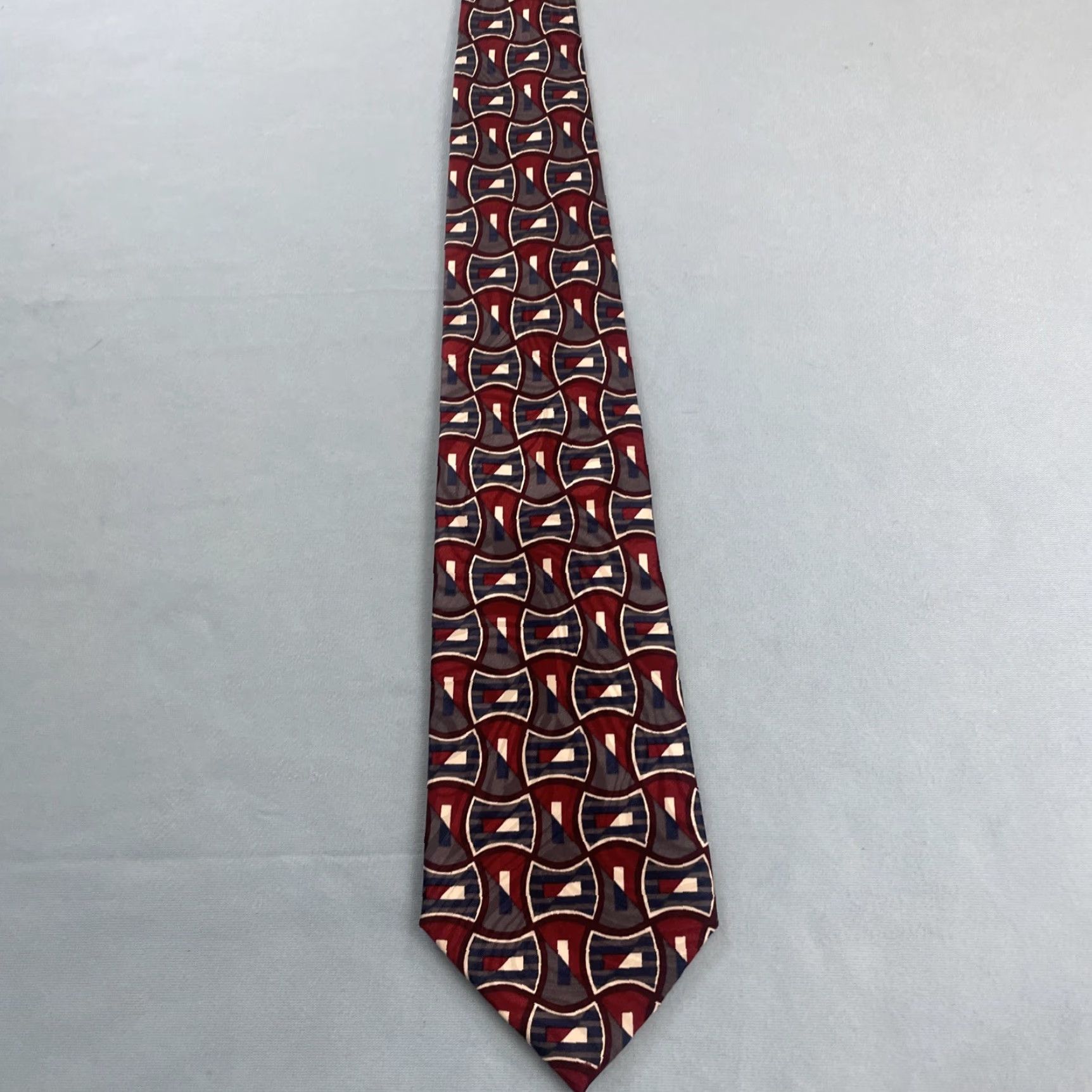 Albert Nipon VINTAGE Albert Nipon Men Silk Tie Geometric Abstract Red Gray Blue 56" 4x56 MCM 90s Tie Mens Size ONE SIZE - 7 Thumbnail