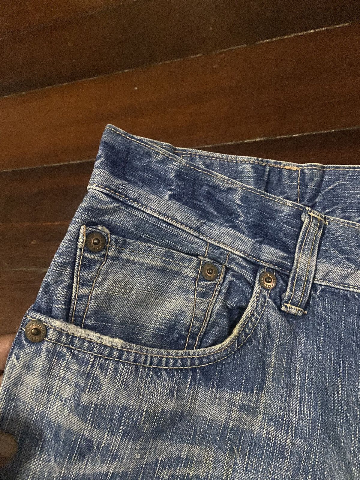 Designer × Edwin FIRE 🔥 EDWIN BLUE TRIP 503 WIDE LEG BOOT CUT DISTRESSED Size US 35 - 18 Thumbnail