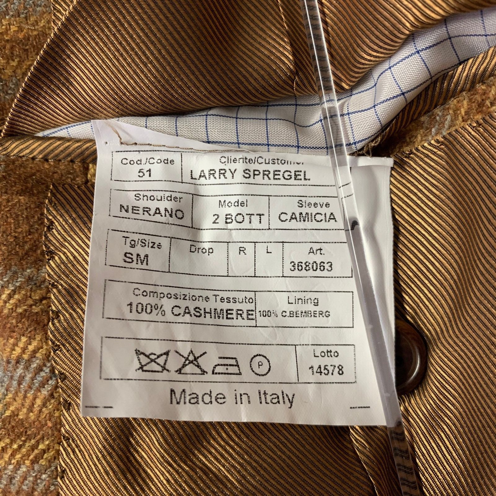 Other BORRELLI Brown Camel Plaid Cashmere Notch Lapel Sport Coat Size 44R - 8 Thumbnail