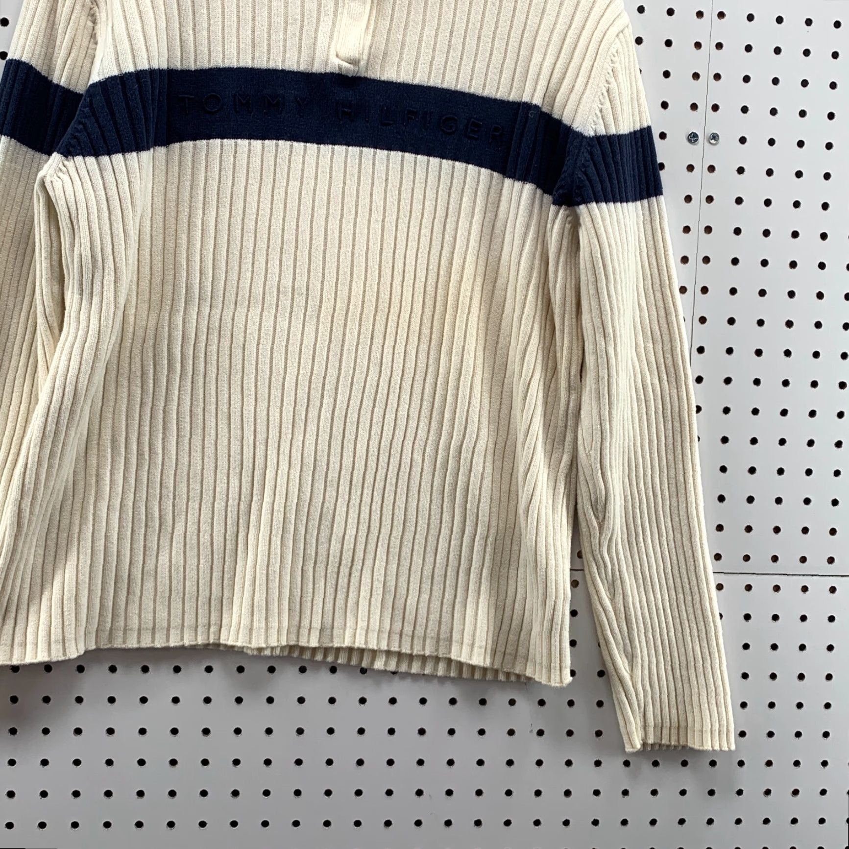 Tommy Hilfiger Tommy Hilfiger Ribbed Knit 1/4 Snap Sweater Striped Beige Blue Womens 2XL Mock Neck 90s Pullover Size XXL / US 16-18 / IT 52-54 - 4 Thumbnail