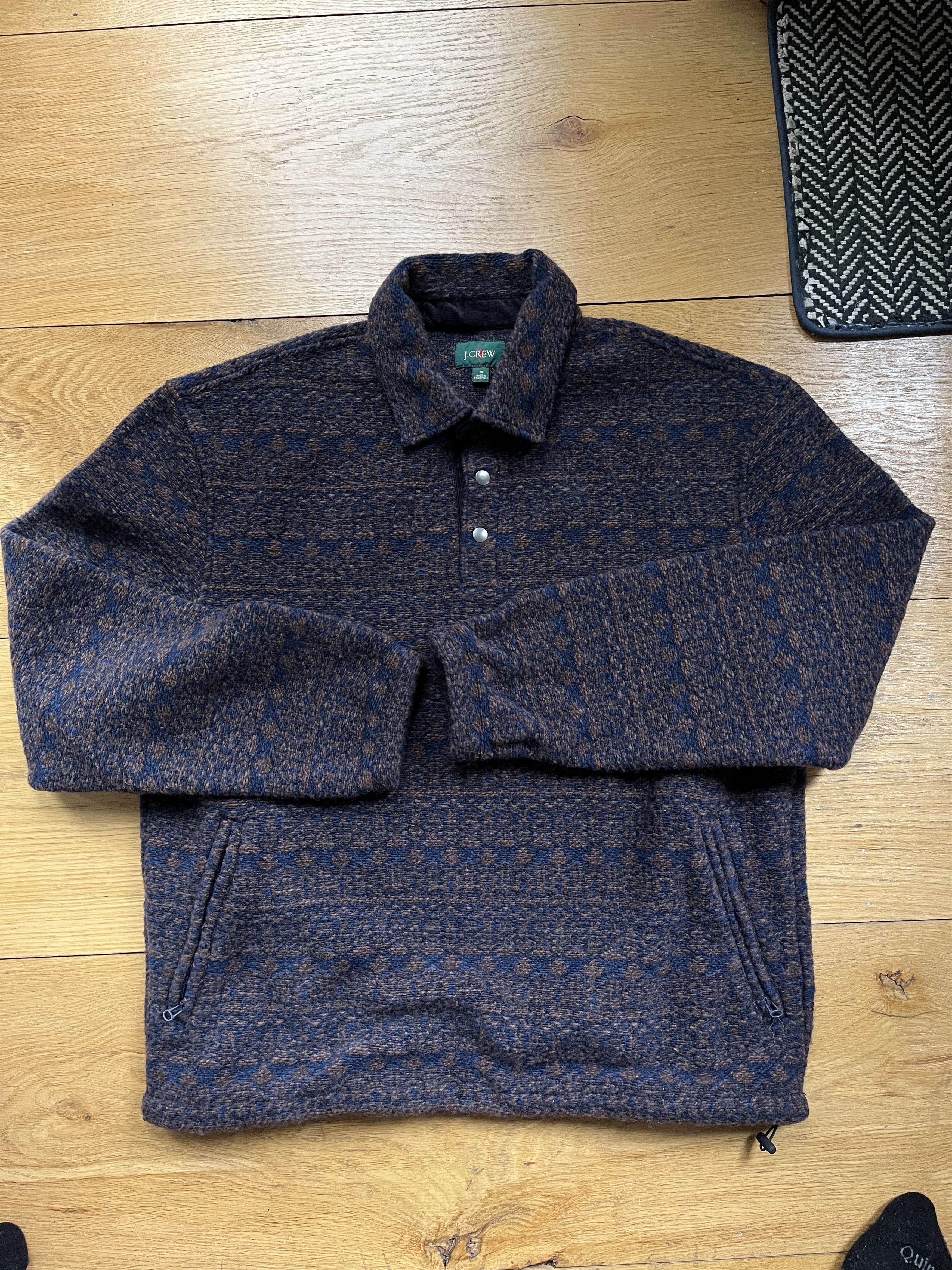 J.Crew Wool-blend sweater fleece snap-collar pullover in pattern Size US M / EU 48-50 / 2 - 1 Thumbnail
