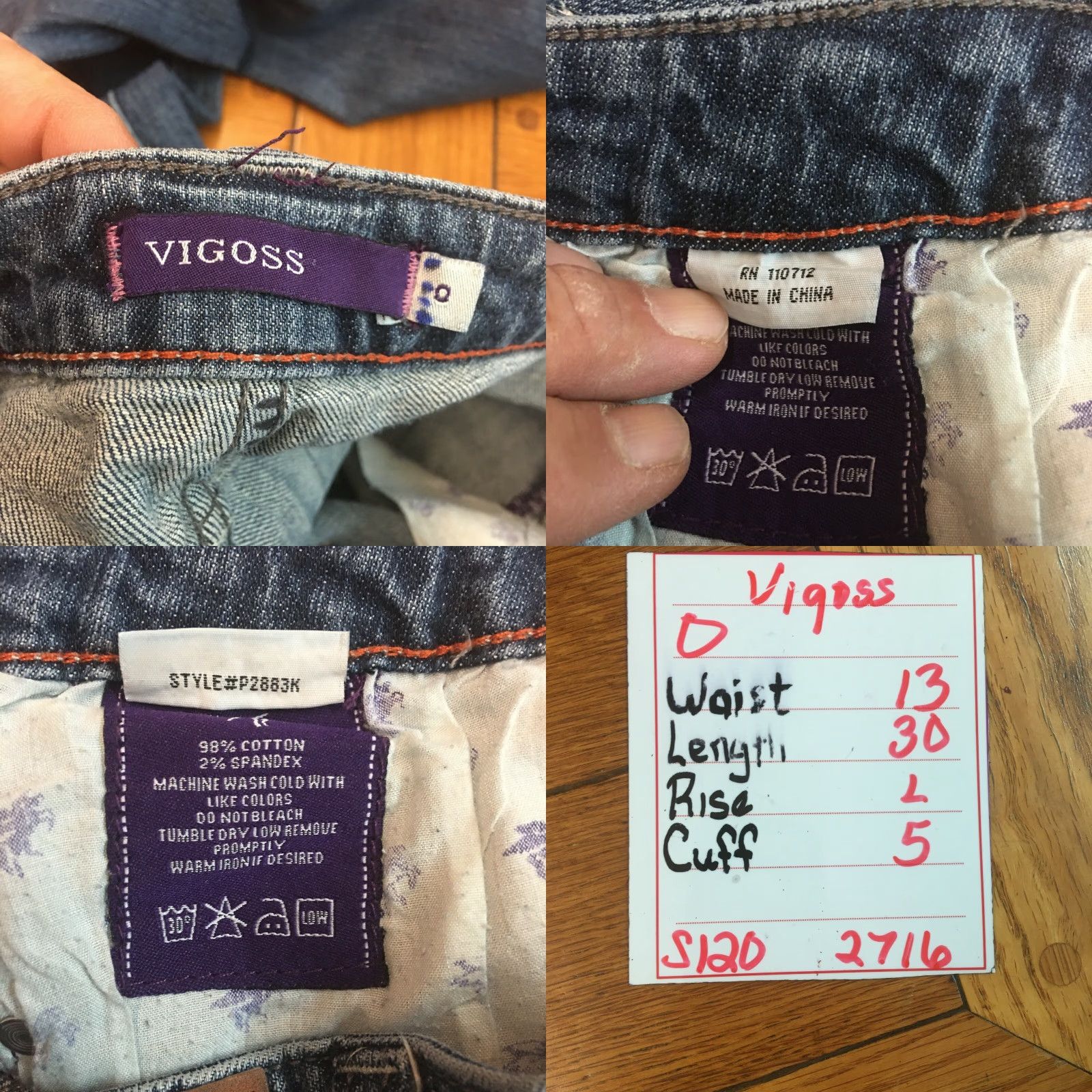 Vintage VIGOSS Womens Regular Low Rise Skinny Casual Blue Distressed Denim Jeans Size 0 Size 25" / US 0 / IT 36 - 8 Thumbnail