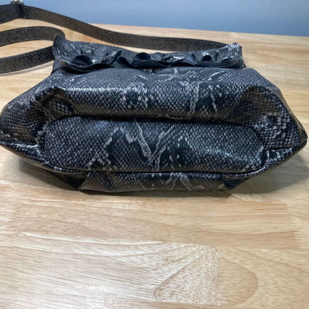 Nicole Miller Nicole Miller, Snakeskin Print Gray Black Vegan Leather, Rosette Accents Womens Size ONE SIZE - 10 Thumbnail