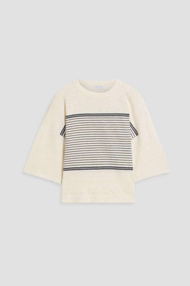 Brunello Cucinelli o1y0825 Crewneck Cashmere Blend Sweater in Ivory/Black Size M / US 6-8 / IT 42-44 - 1 Thumbnail