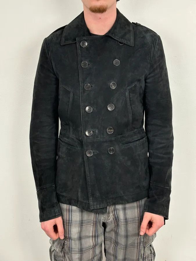 Gucci 2000s Gucci Black Suede Leather Double-Breasted Premium Jacket by Tom Ford Size 44R - 2 Thumbnail