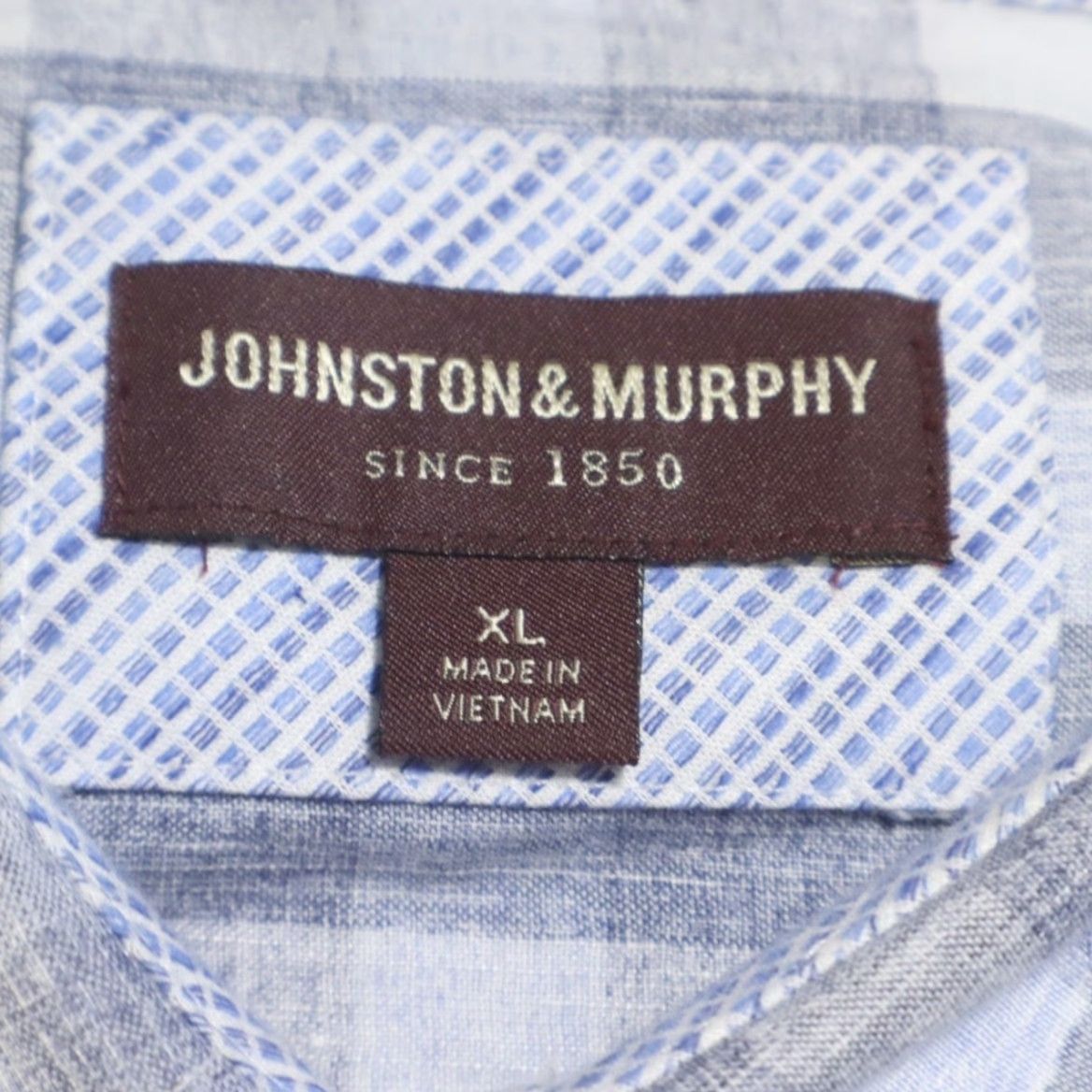 Johnston & Murphy Johnston & Murphy Linen Cotton Blend Plaid Long Sleeve Button Up Shirt Blue Men XL Size US XL / EU 56 / 4 - 5 Thumbnail