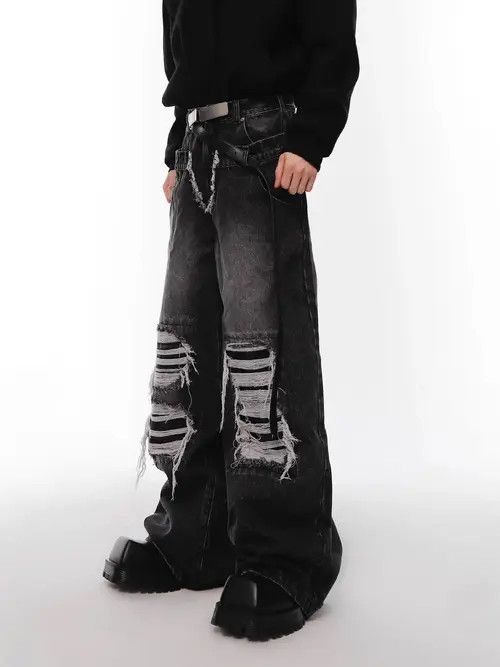Japanese Brand × Vintage Retro punk distressed ripped jeans hole pants y2k Size US 33 - 2 Thumbnail