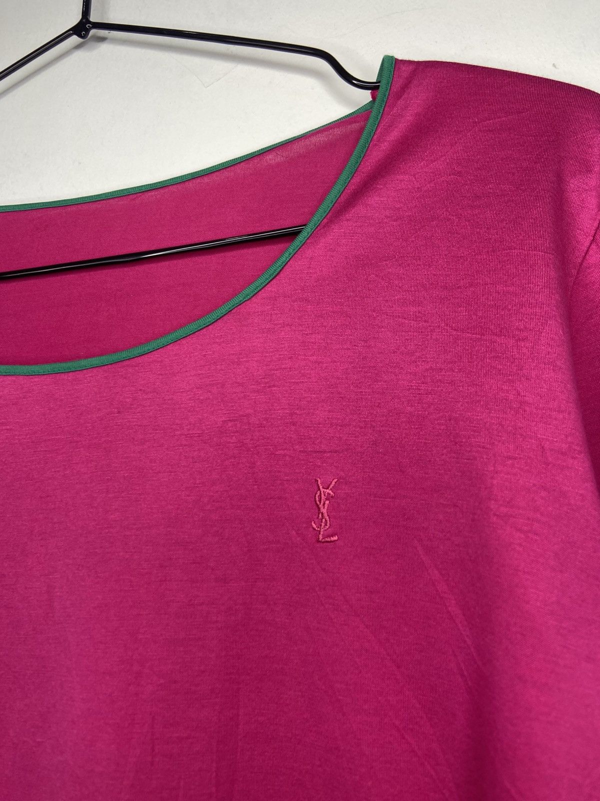 Yves Saint Laurent Vtg Yves Saint Laurent Longsleeve Fuchsia Green Subtle Logo Size S / US 4 / IT 40 - 11 Thumbnail