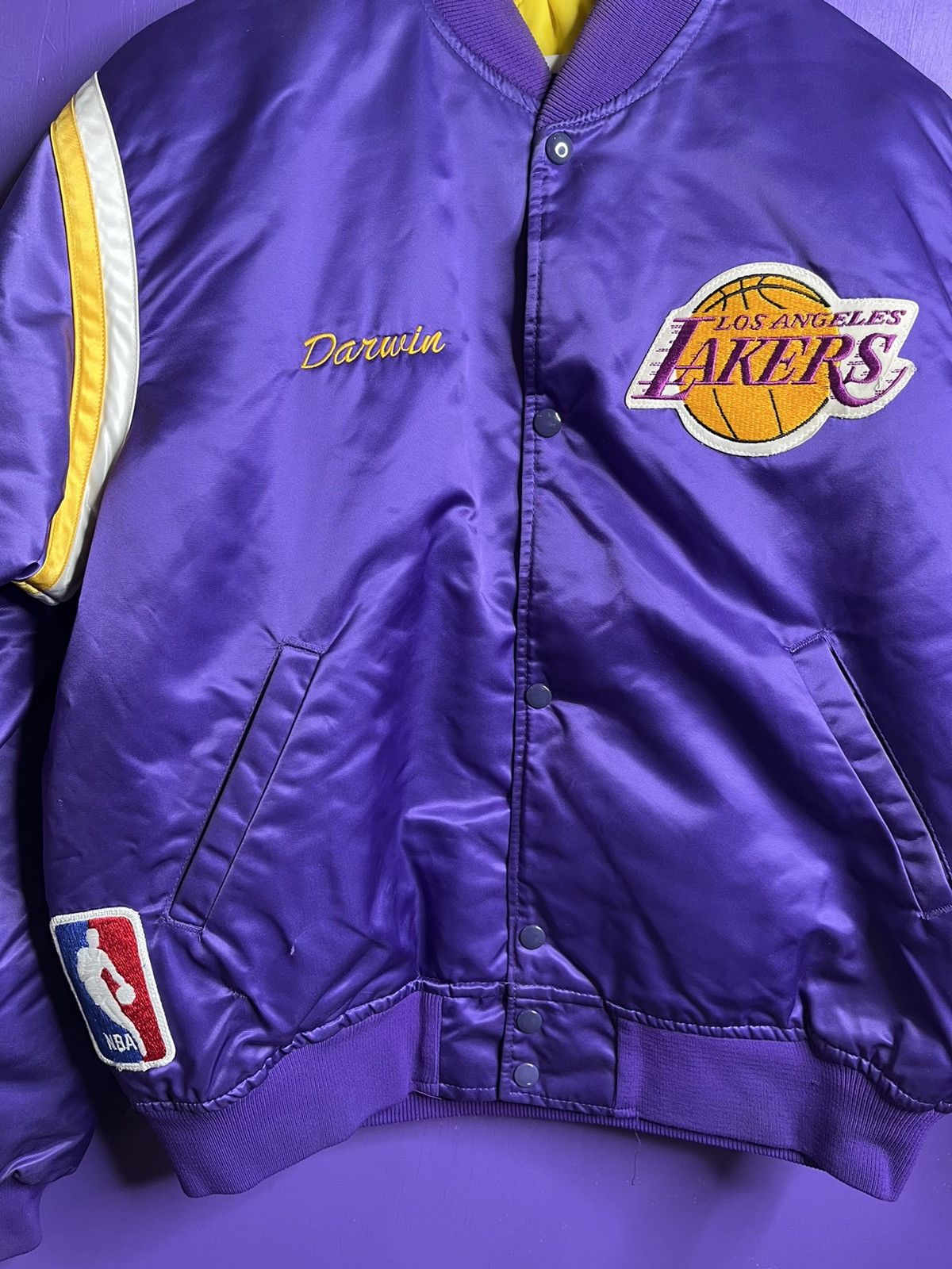 NBA × Starter × Vintage Vintage 80s Los Angeles lakers Darwin satin jacket Size US L / EU 52-54 / 3 - 3 Thumbnail