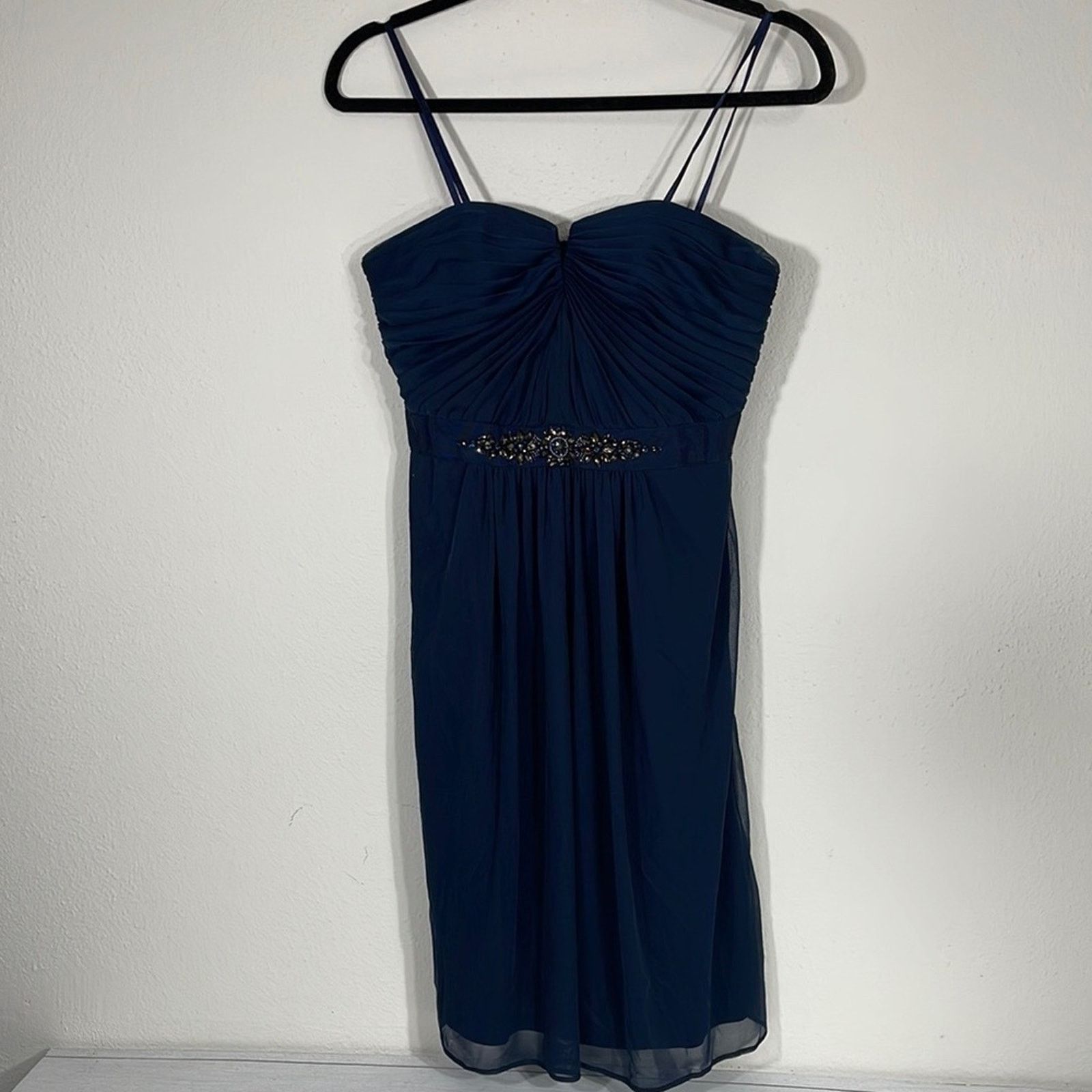 Adrianna Papell Adrianna Papell Dark Blue Embellished Waist Dress Size 6 Size M / US 6-8 / IT 42-44 - 6 Thumbnail
