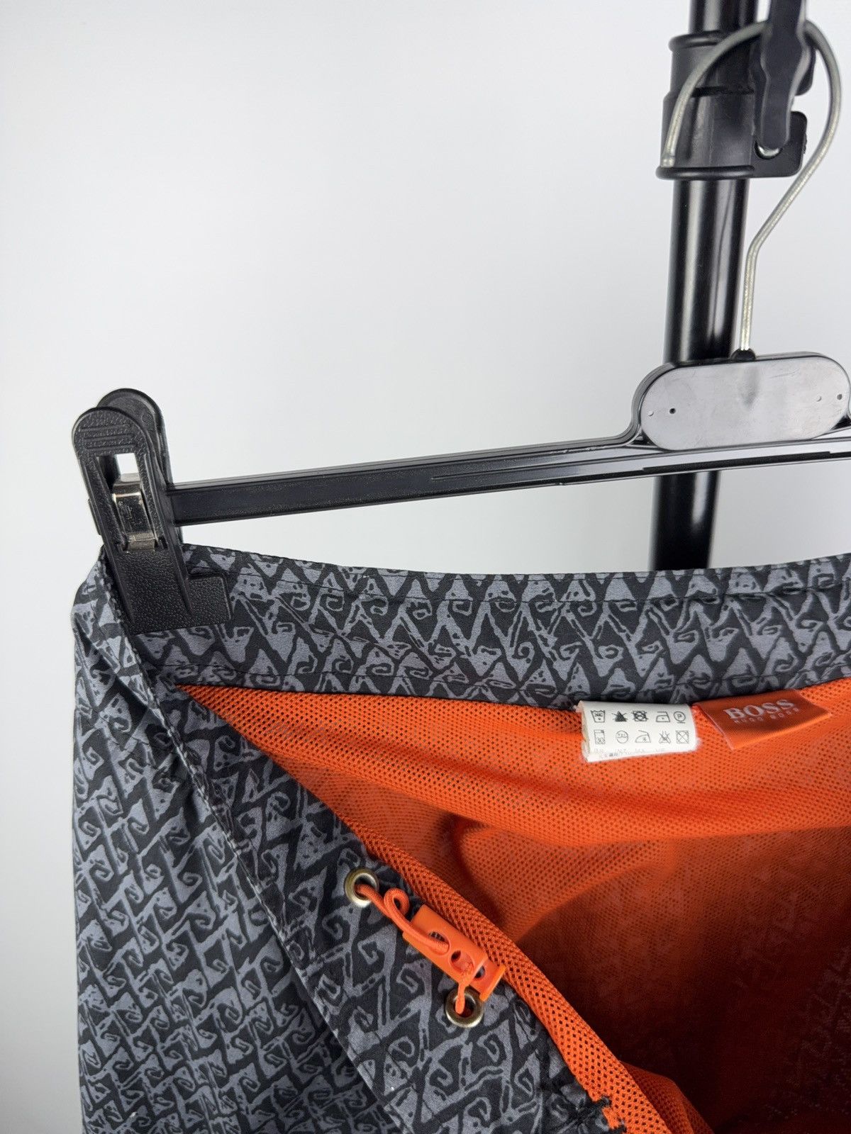 Luxury Hugo Boss Logo Swim Shorts Neon Orange Black Pattern
