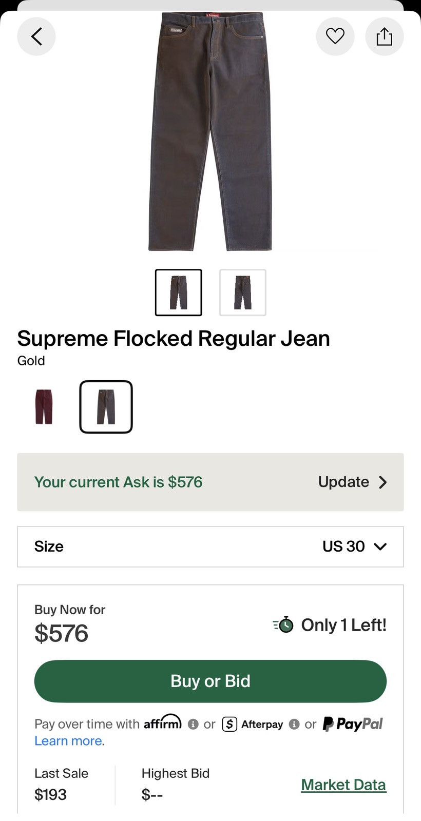 Supreme Flocked Distressed Regular Jean Size US 30 / EU 46 - 6 Thumbnail